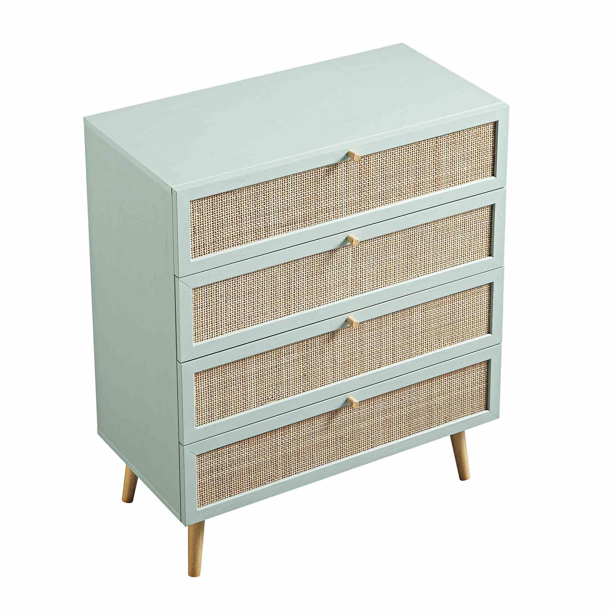 Frances Woven Rattan Tall Chest of 4 Drawers, Mint
