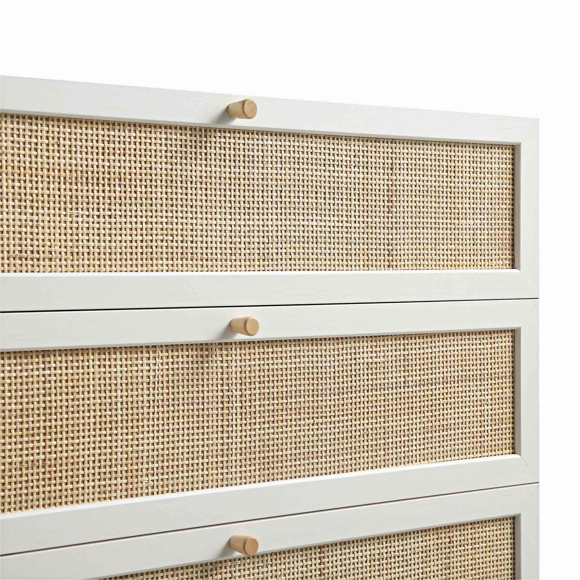 Frances Woven Rattan Tall Chest of 4 Drawers, White