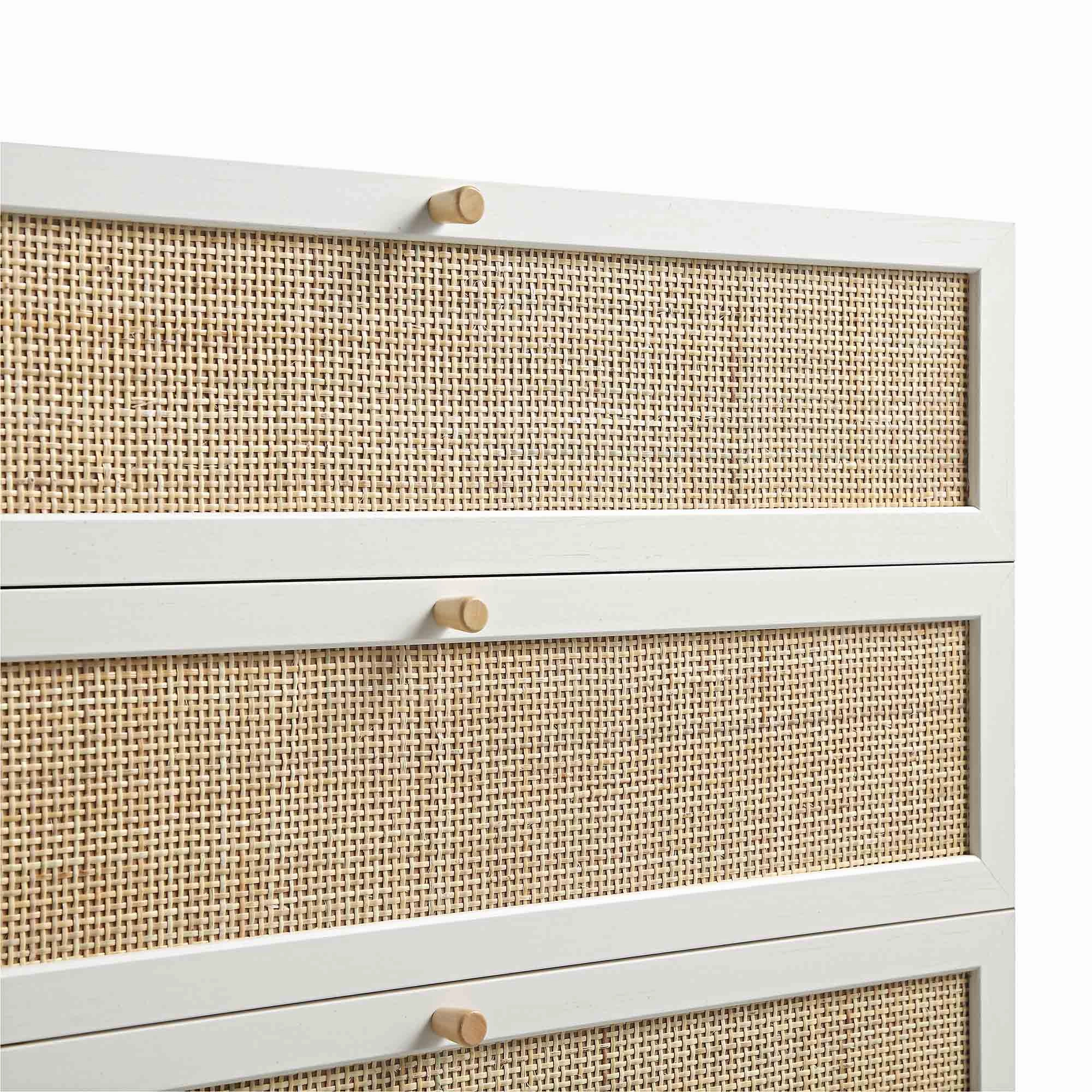 Frances Woven Rattan Tall Chest of 4 Drawers, White