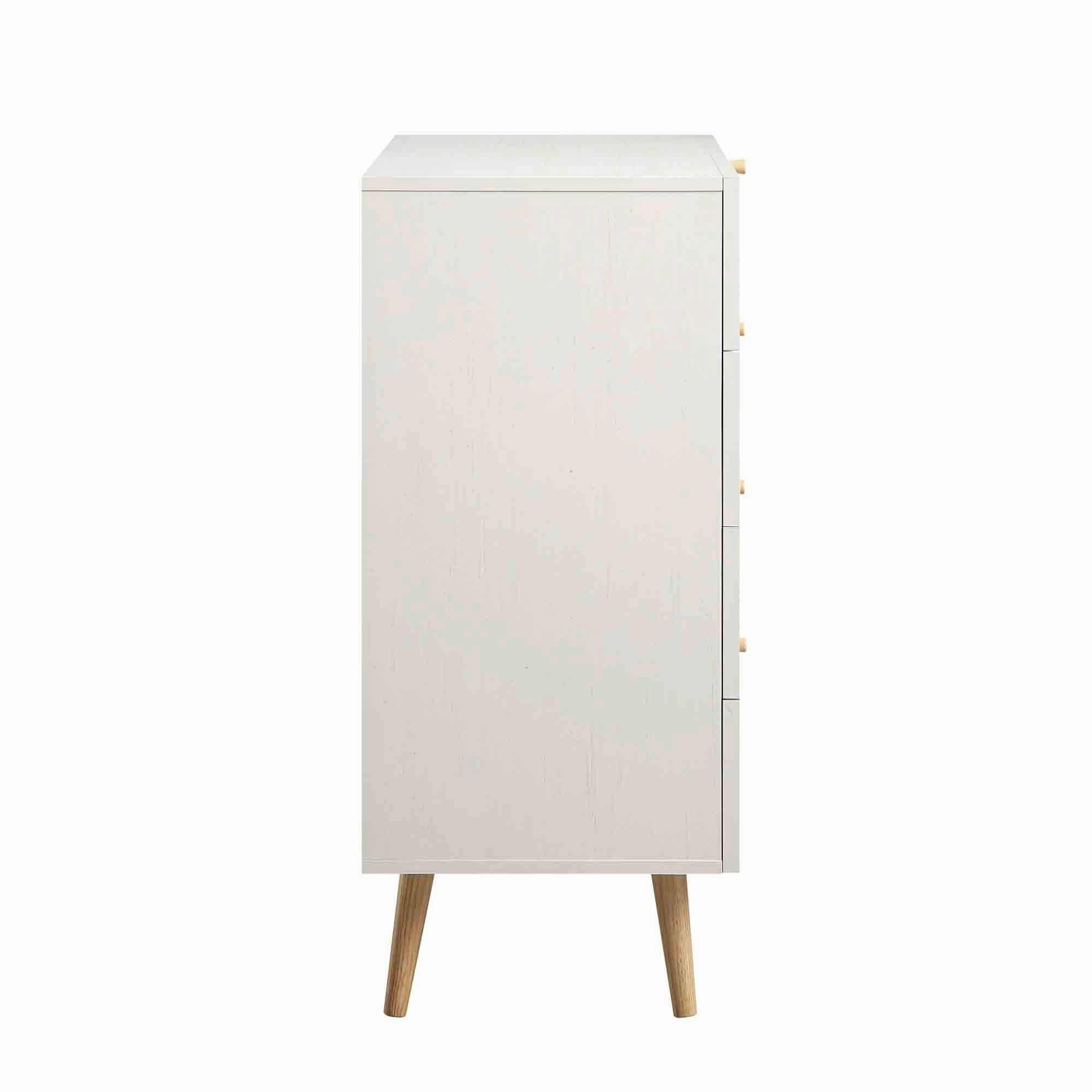 Frances Woven Rattan Tall Chest of 4 Drawers, White