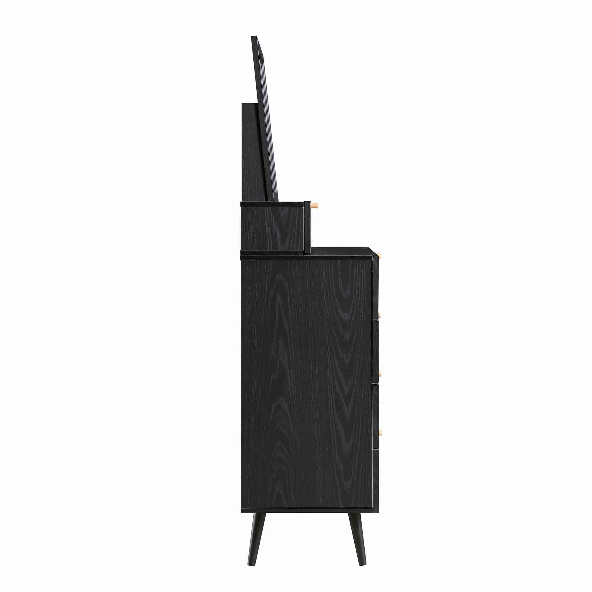 Frances Woven Rattan Tall Vanity Chest with Mirror, Black