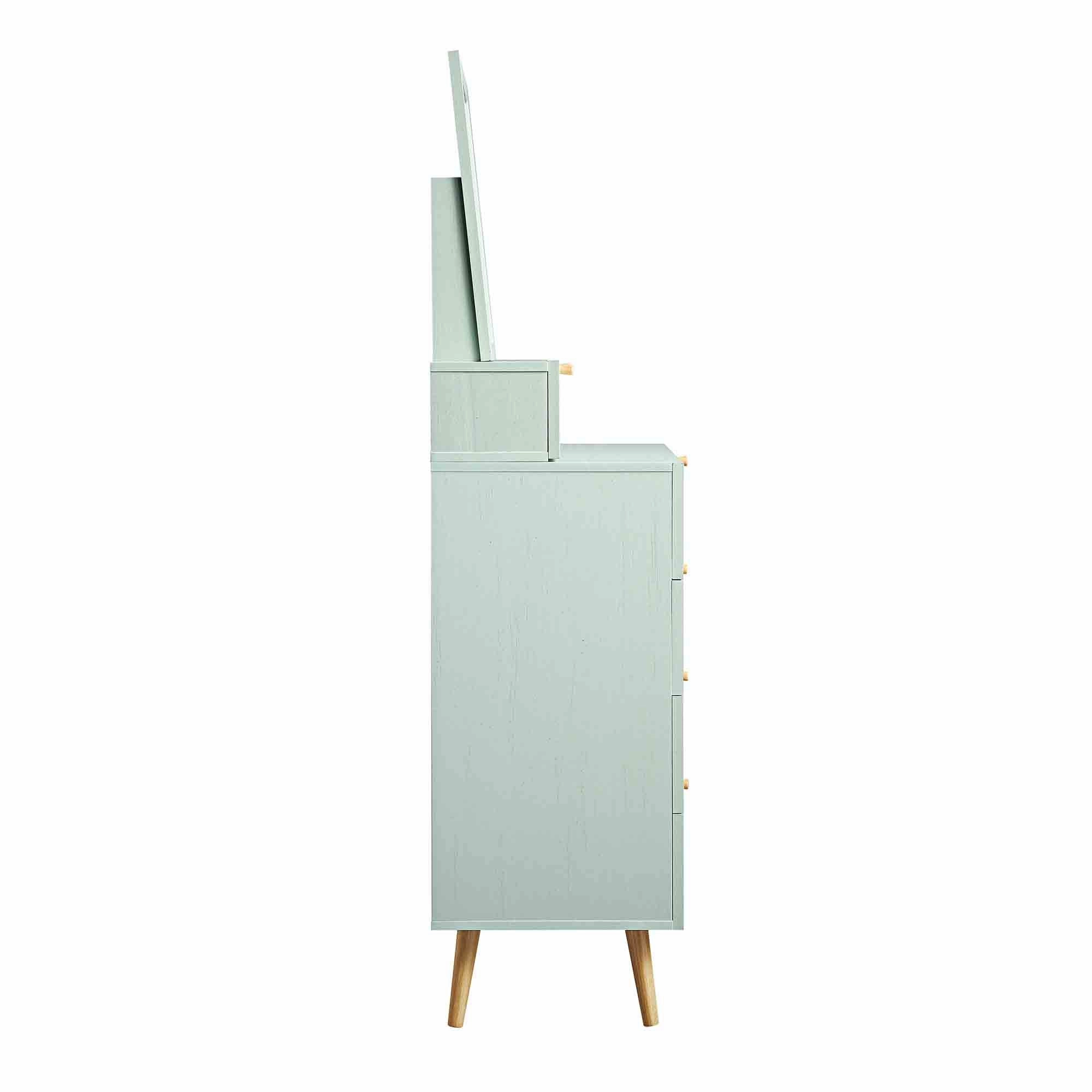 Frances Woven Rattan Tall Vanity Chest with Mirror, Mint