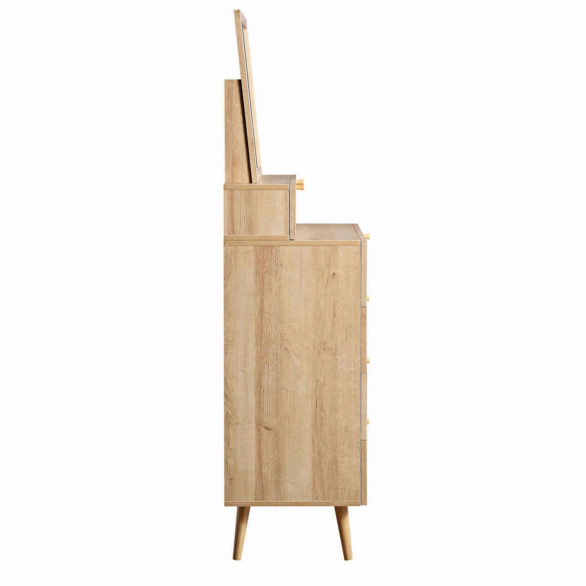 Frances Woven Rattan Tall Vanity Chest with Mirror, Natural