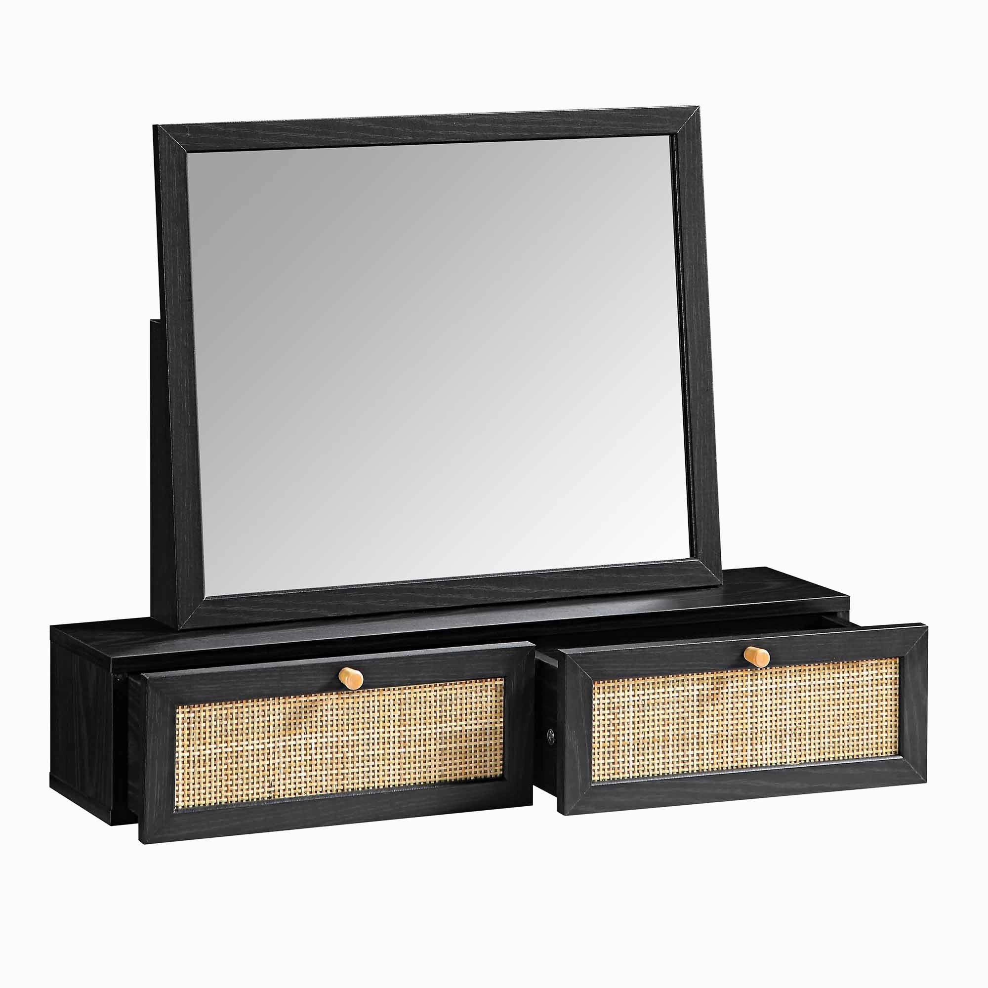 Frances Woven Rattan Vanity Mirror, Black