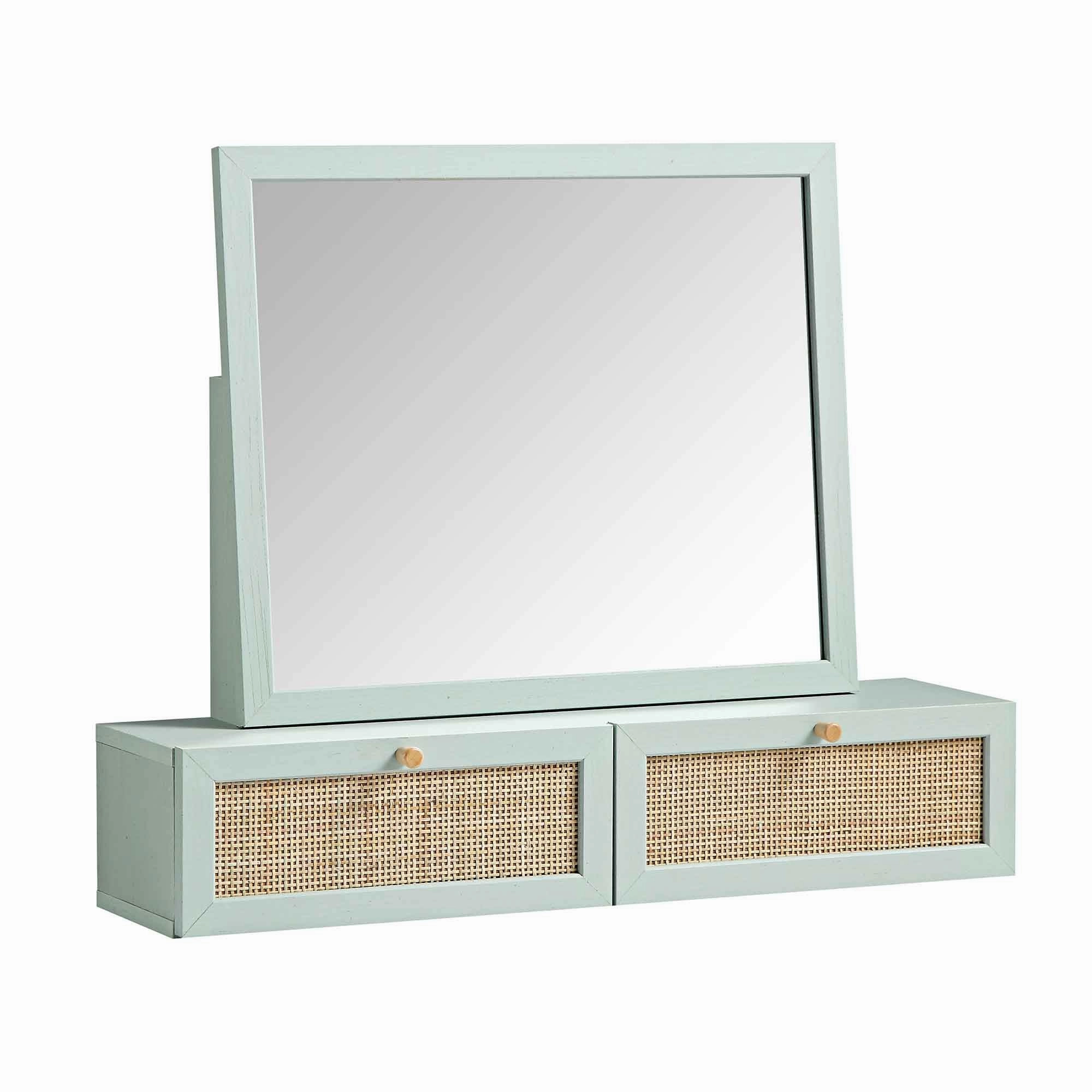 Frances Woven Rattan Vanity Mirror, Mint