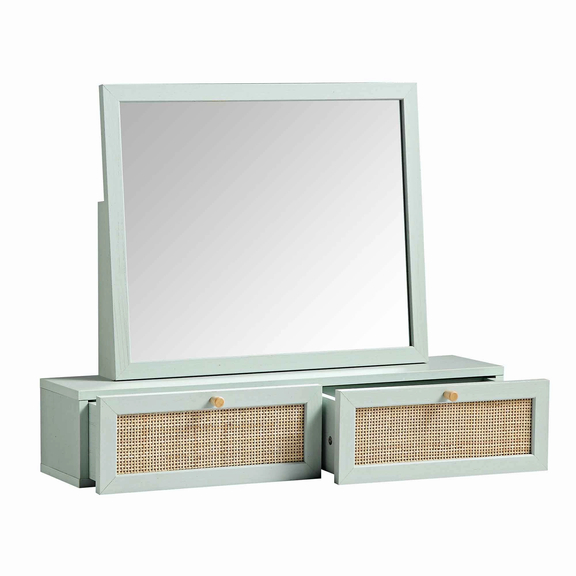 Frances Woven Rattan Vanity Mirror, Mint
