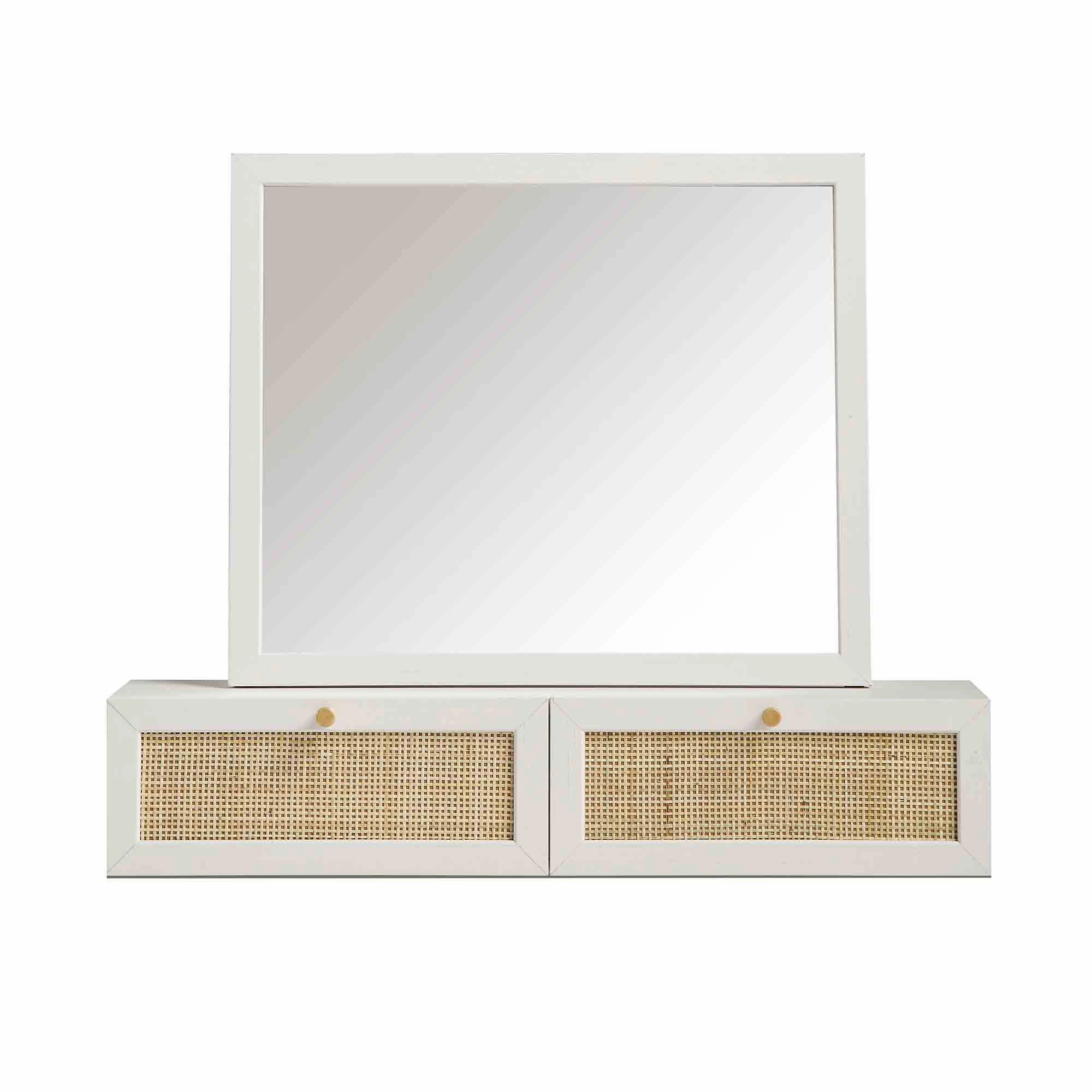 Frances Woven Rattan Vanity Mirror, White
