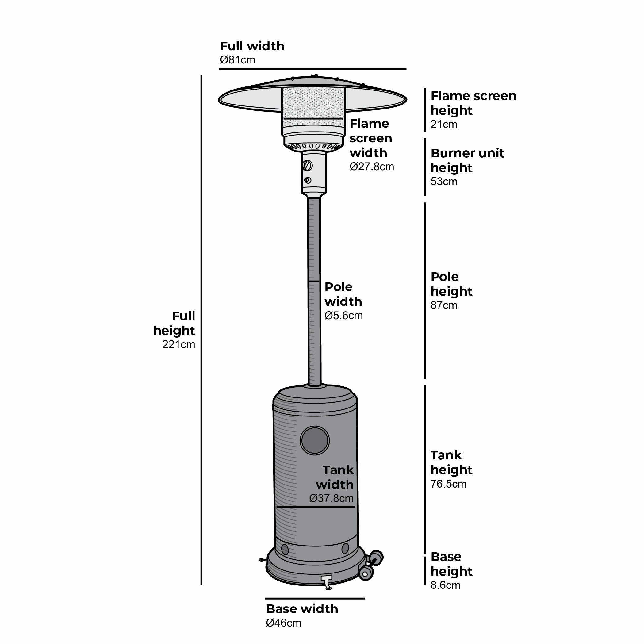 Freestanding Patio Heater Silver Stainless Steel Finish 44,000 BTU 13KW