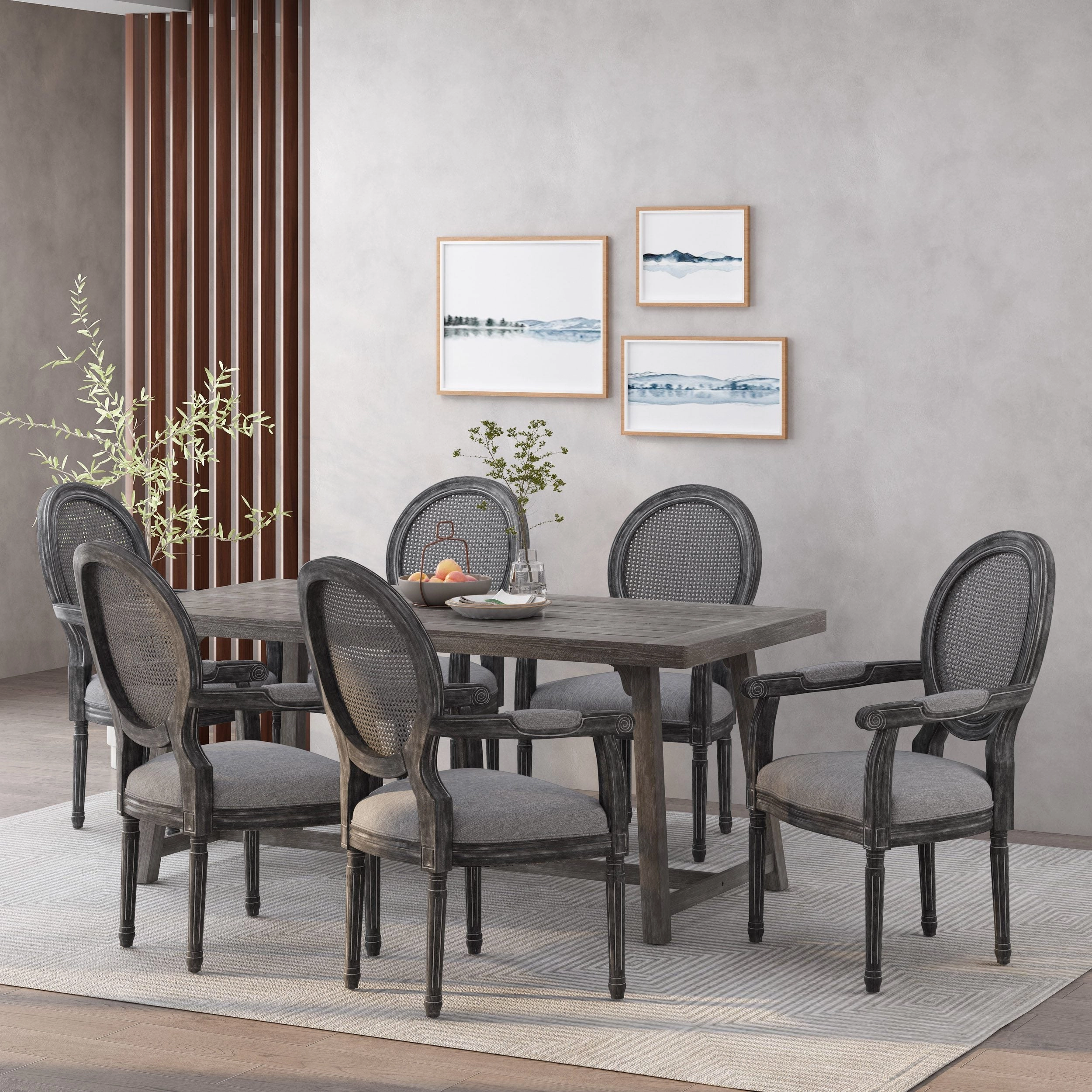 French Country Wood and Cane Upholstered Dining Chair - NH651513