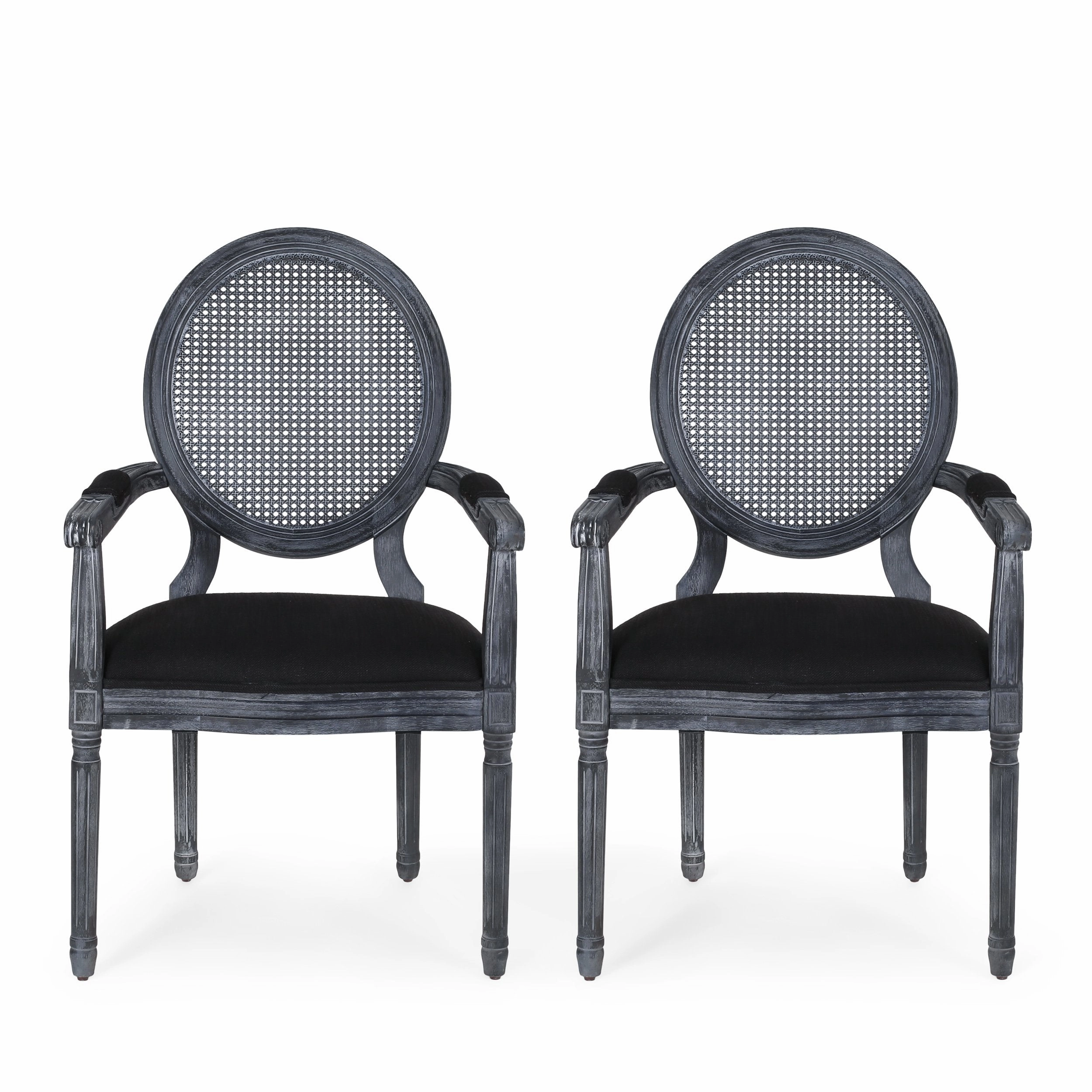 French Country Wood and Cane Upholstered Dining Chair - NH651513