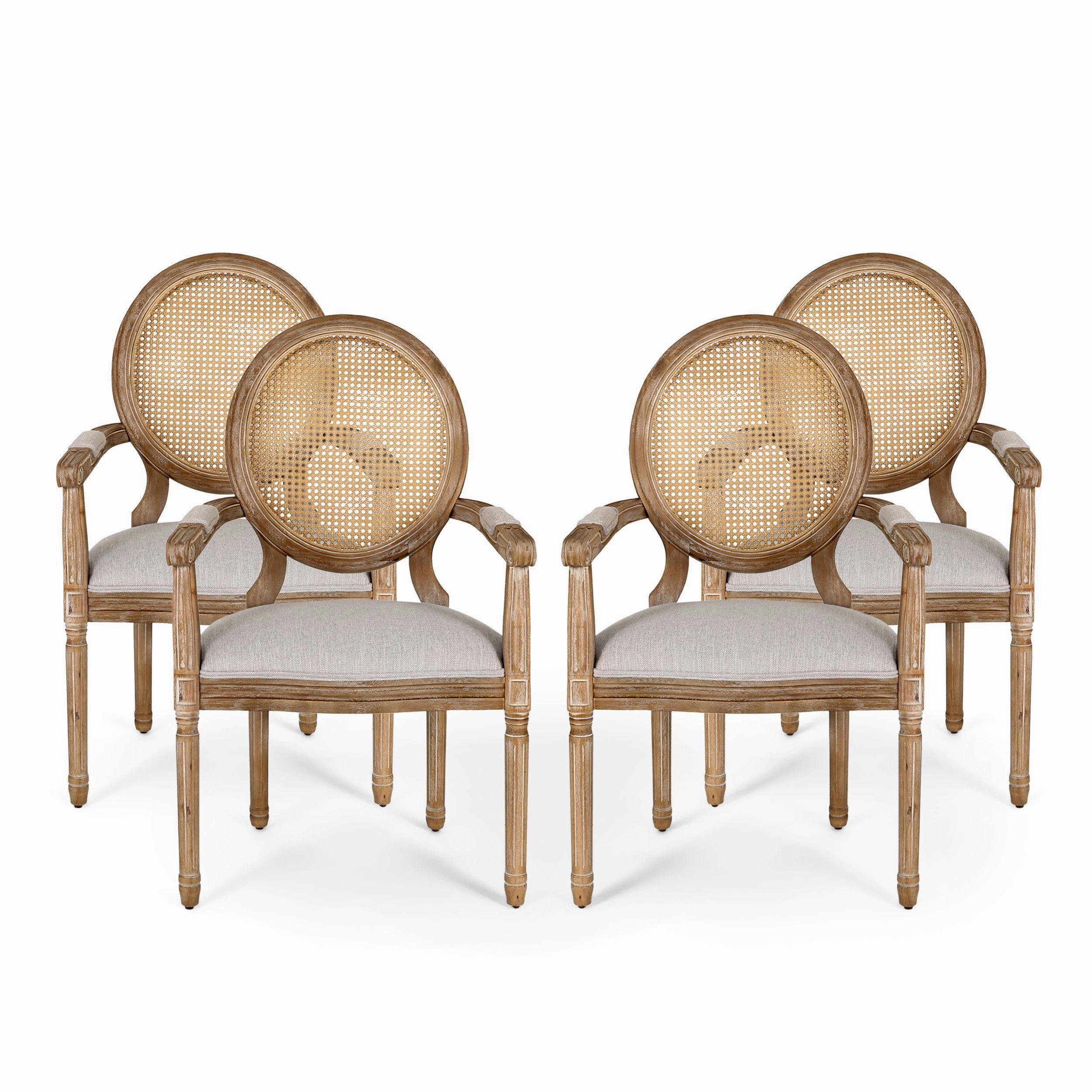 French Country Wood and Cane Upholstered Dining Chair - NH651513