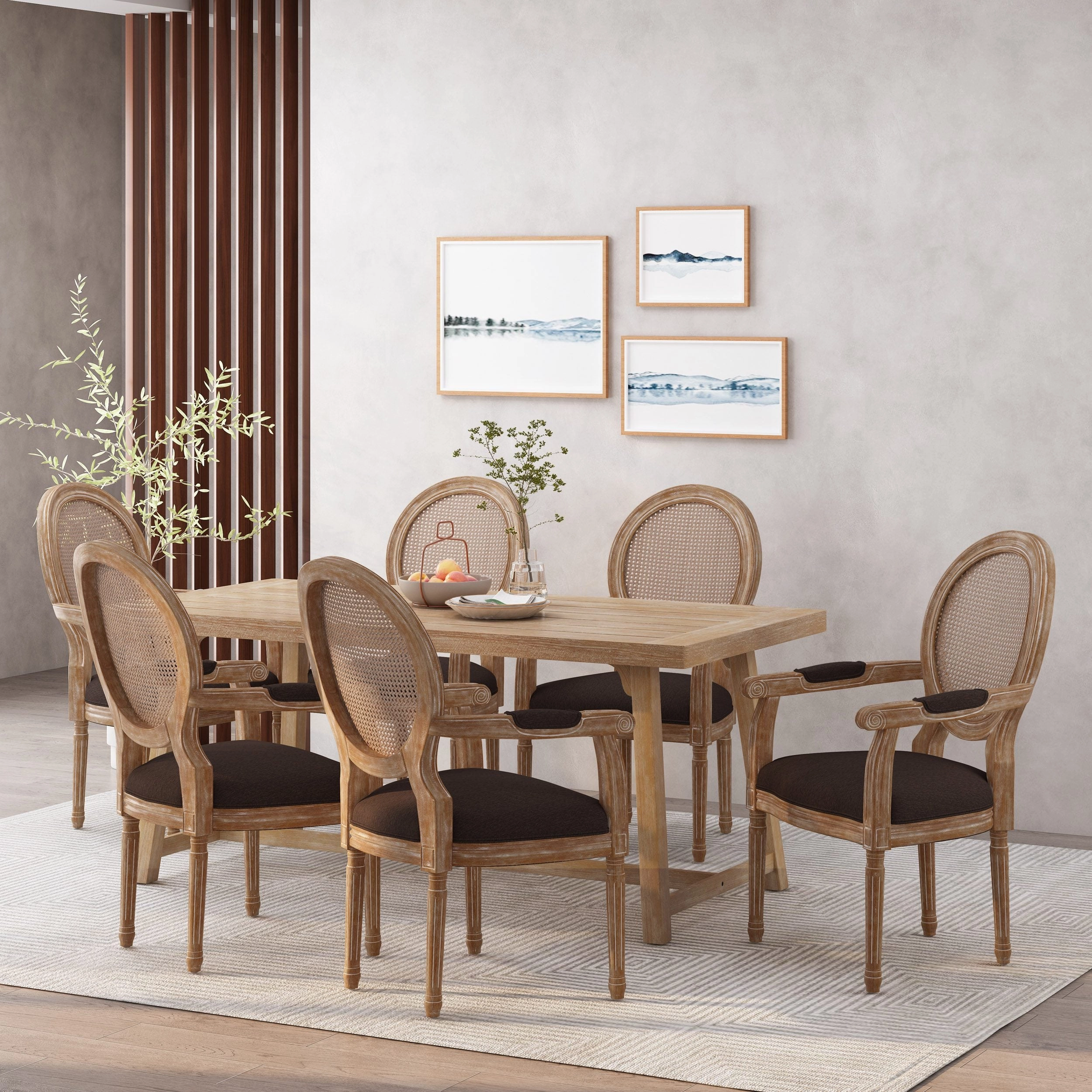 French Country Wood and Cane Upholstered Dining Chair - NH651513