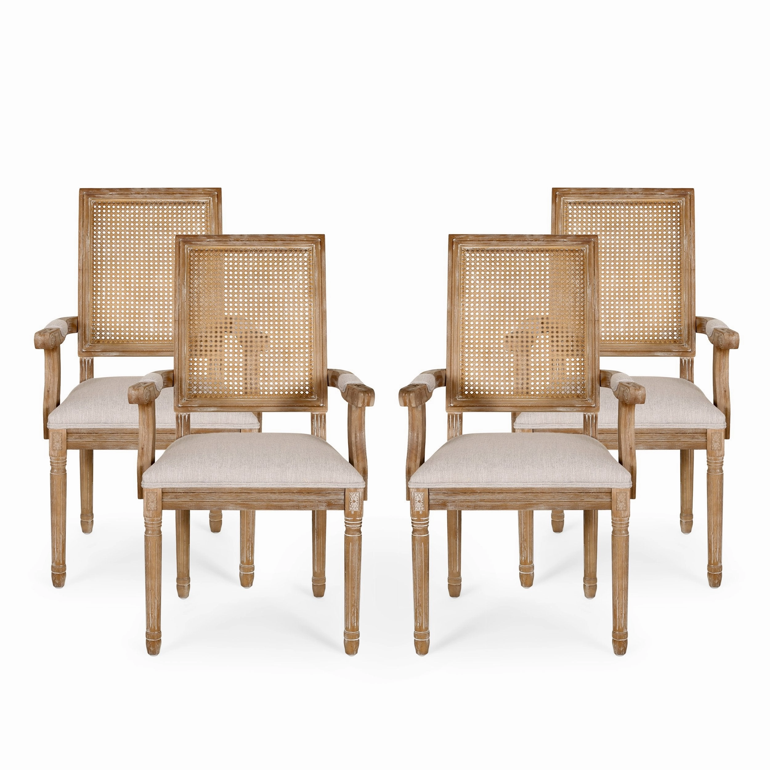 French Country Wood and Cane Upholstered Dining Chair - NH721513