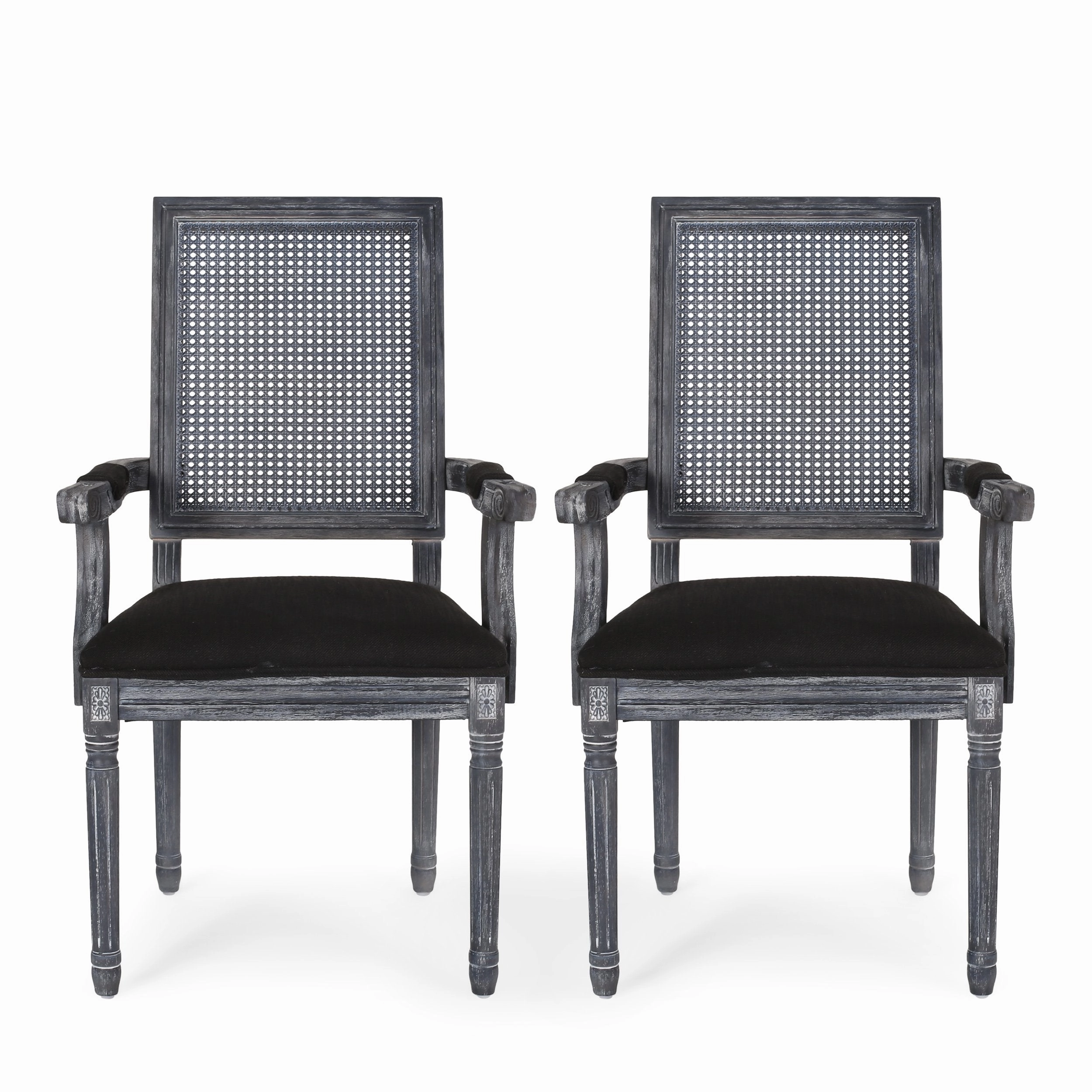 French Country Wood and Cane Upholstered Dining Chair - NH721513