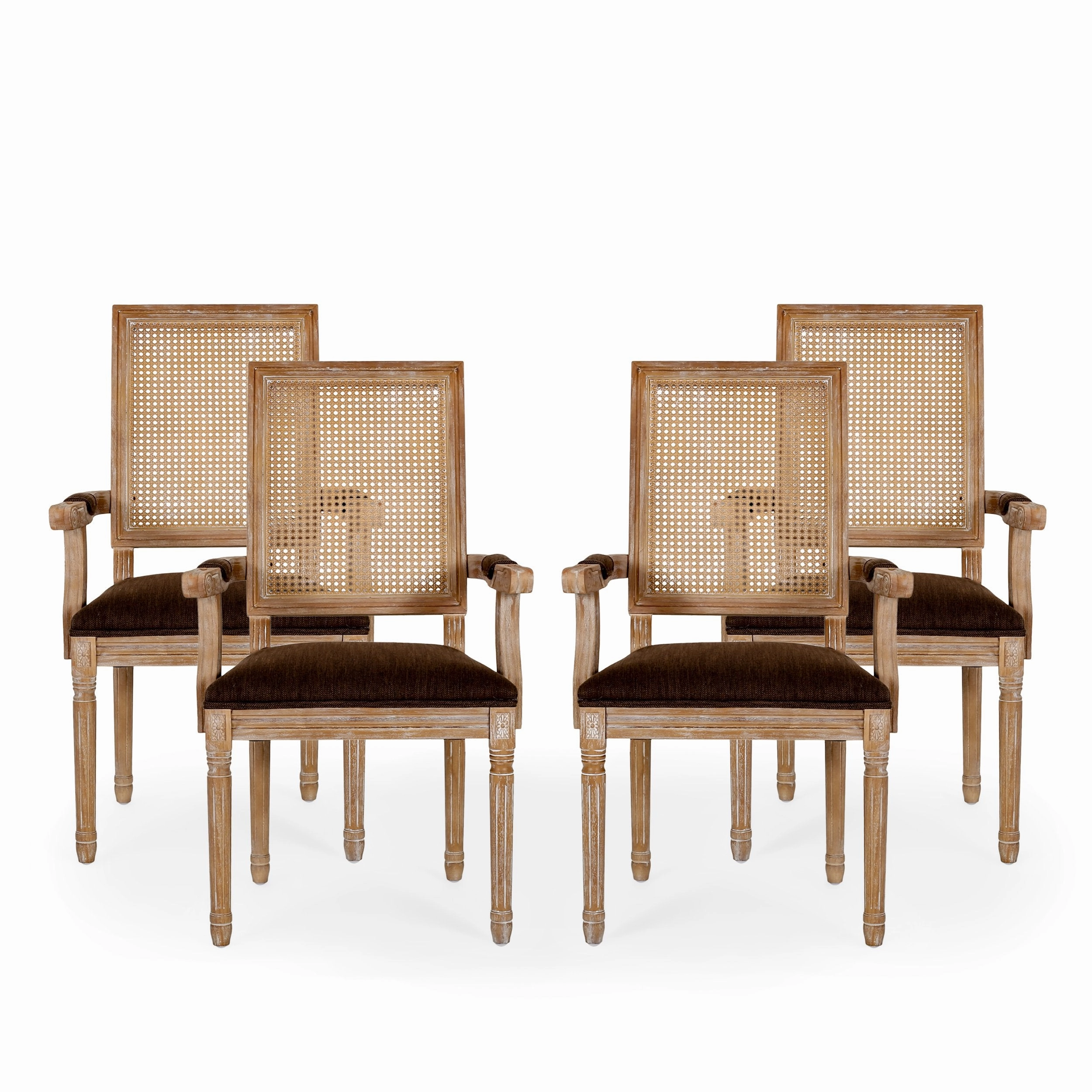 French Country Wood and Cane Upholstered Dining Chair - NH721513