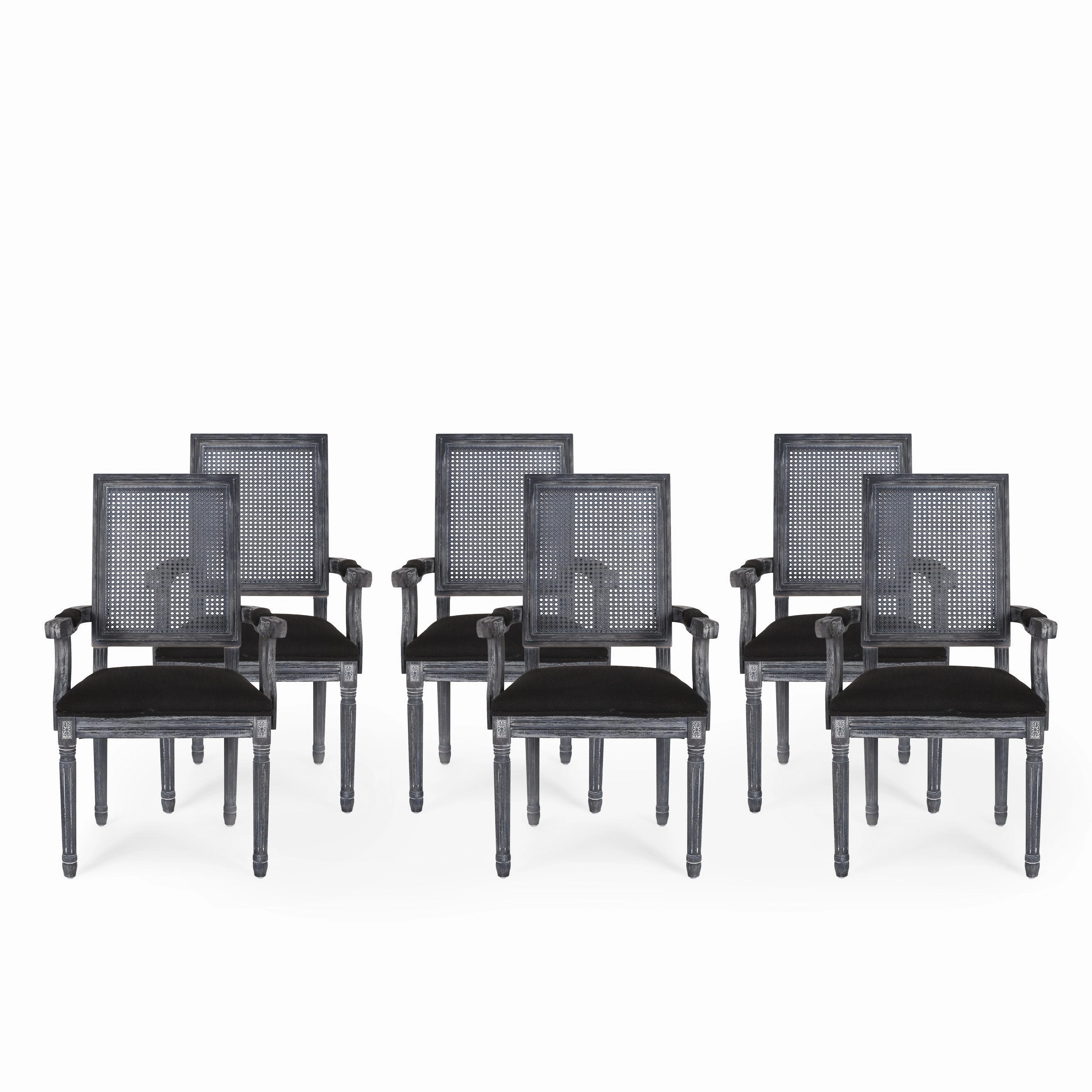 French Country Wood and Cane Upholstered Dining Chair - NH721513