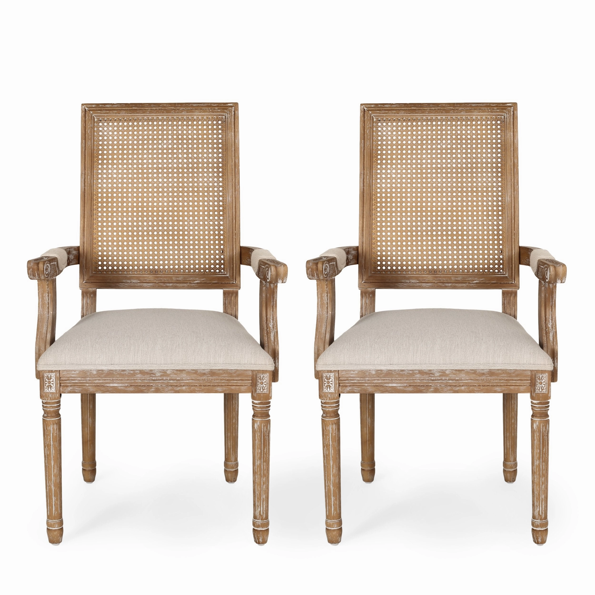 French Country Wood and Cane Upholstered Dining Chair - NH721513