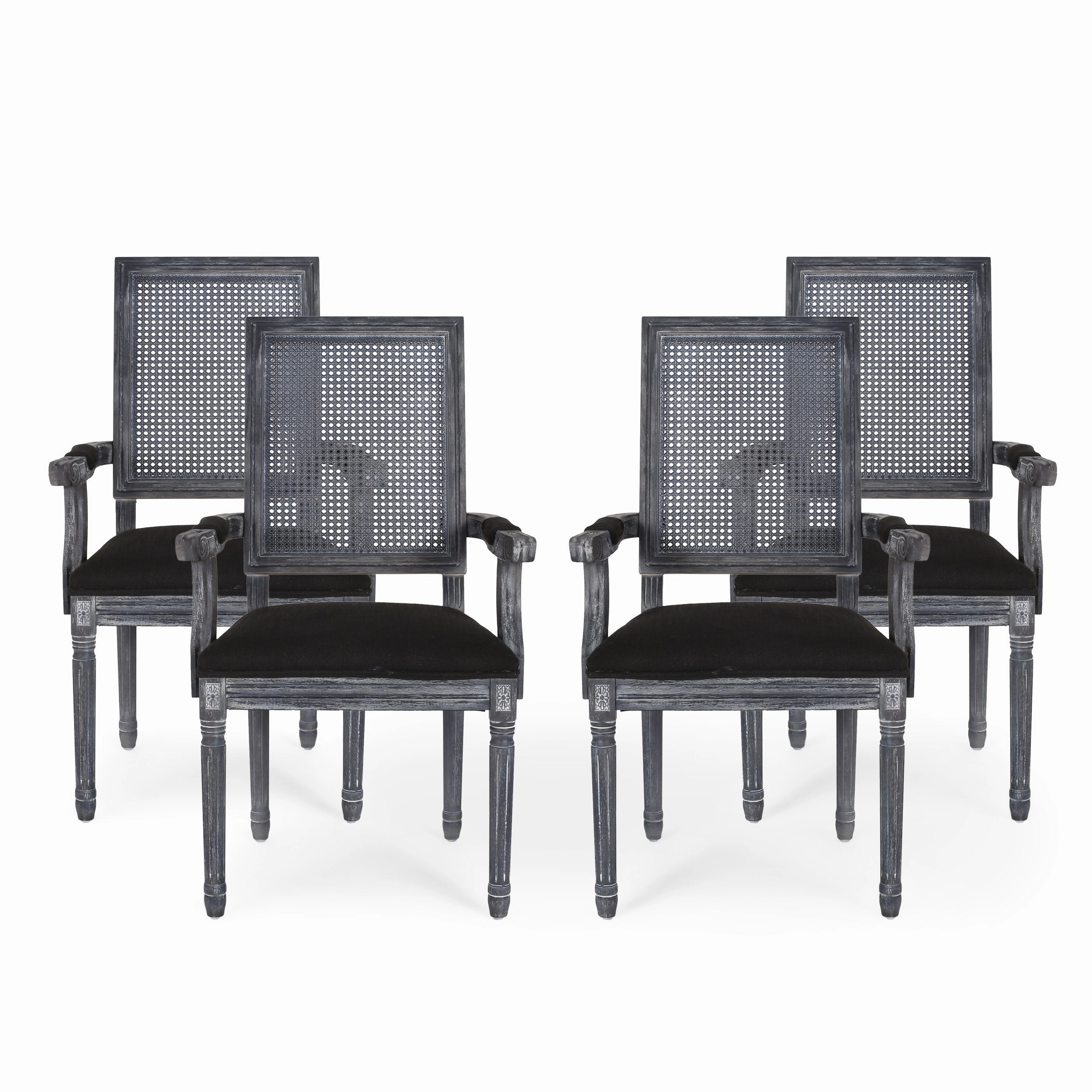 French Country Wood and Cane Upholstered Dining Chair - NH721513