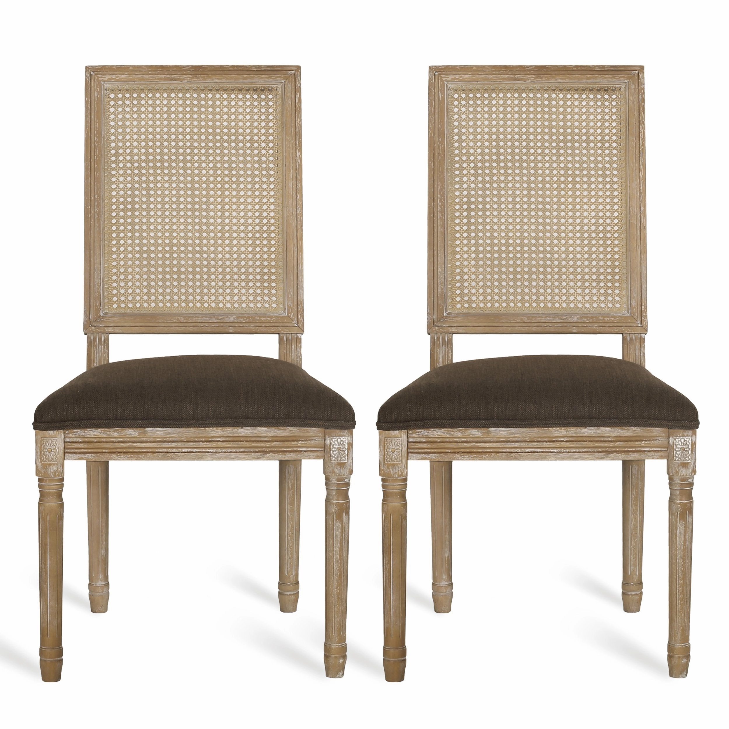 French Country Wood and Cane Upholstered Dining Chair, Set of 2 - NH784513
