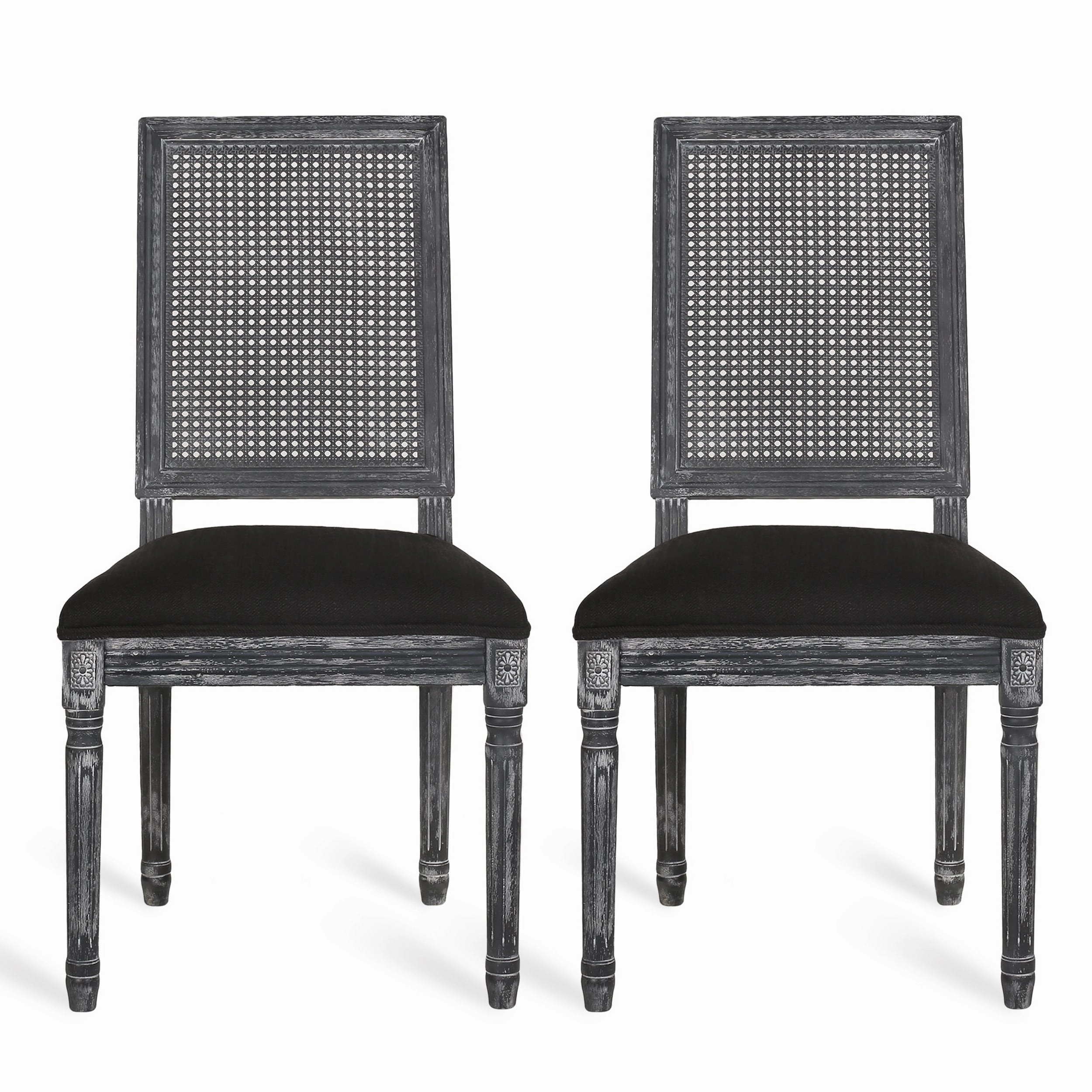 French Country Wood and Cane Upholstered Dining Chair, Set of 2 - NH784513 kitchen accessories, table linens