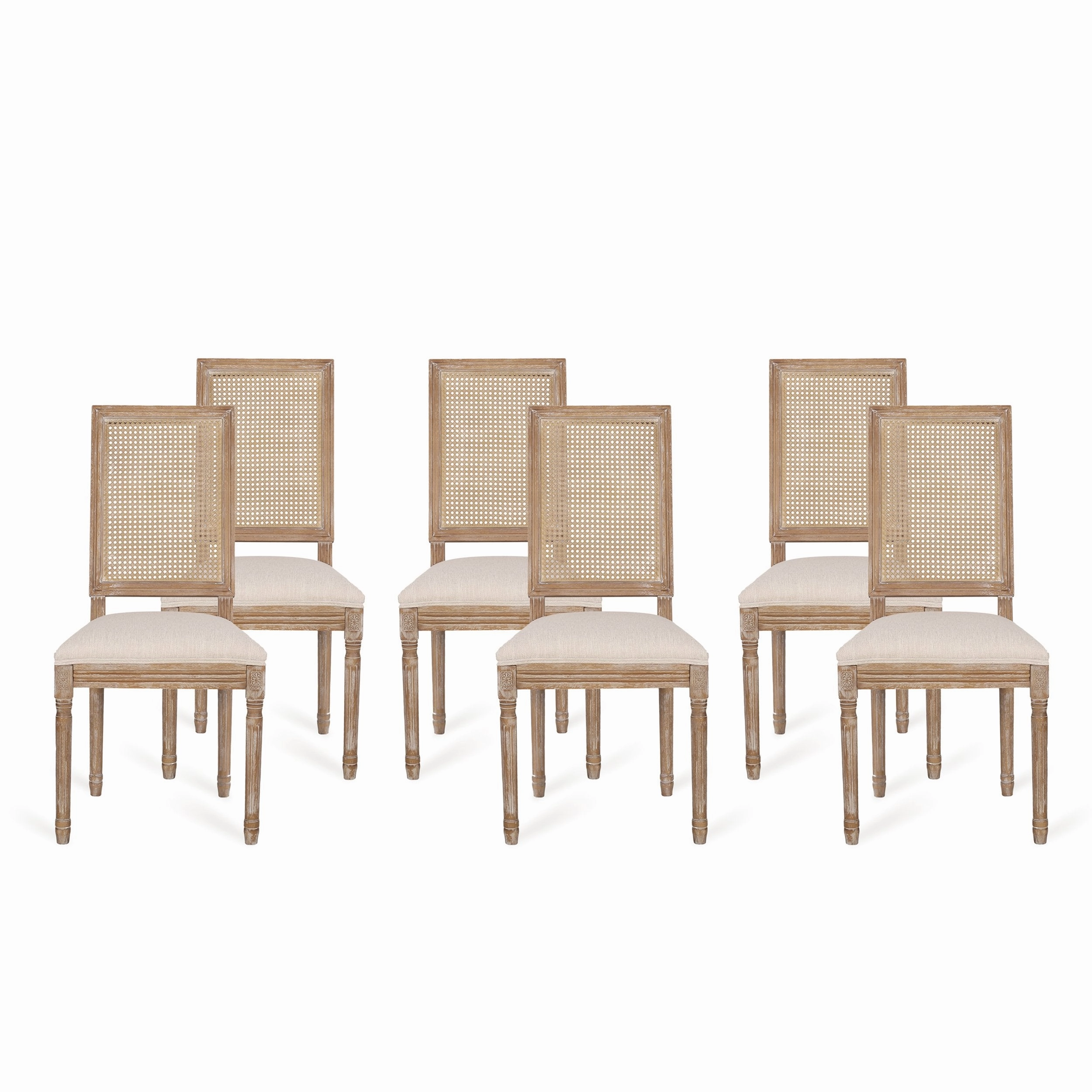 French Country Wood and Cane Upholstered Dining Chair (Set of 6) - NH794513