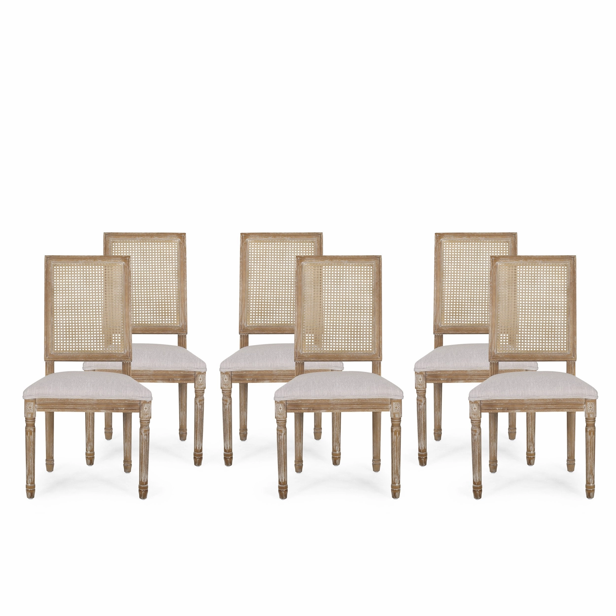 French Country Wood and Cane Upholstered Dining Chair (Set of 6) - NH794513