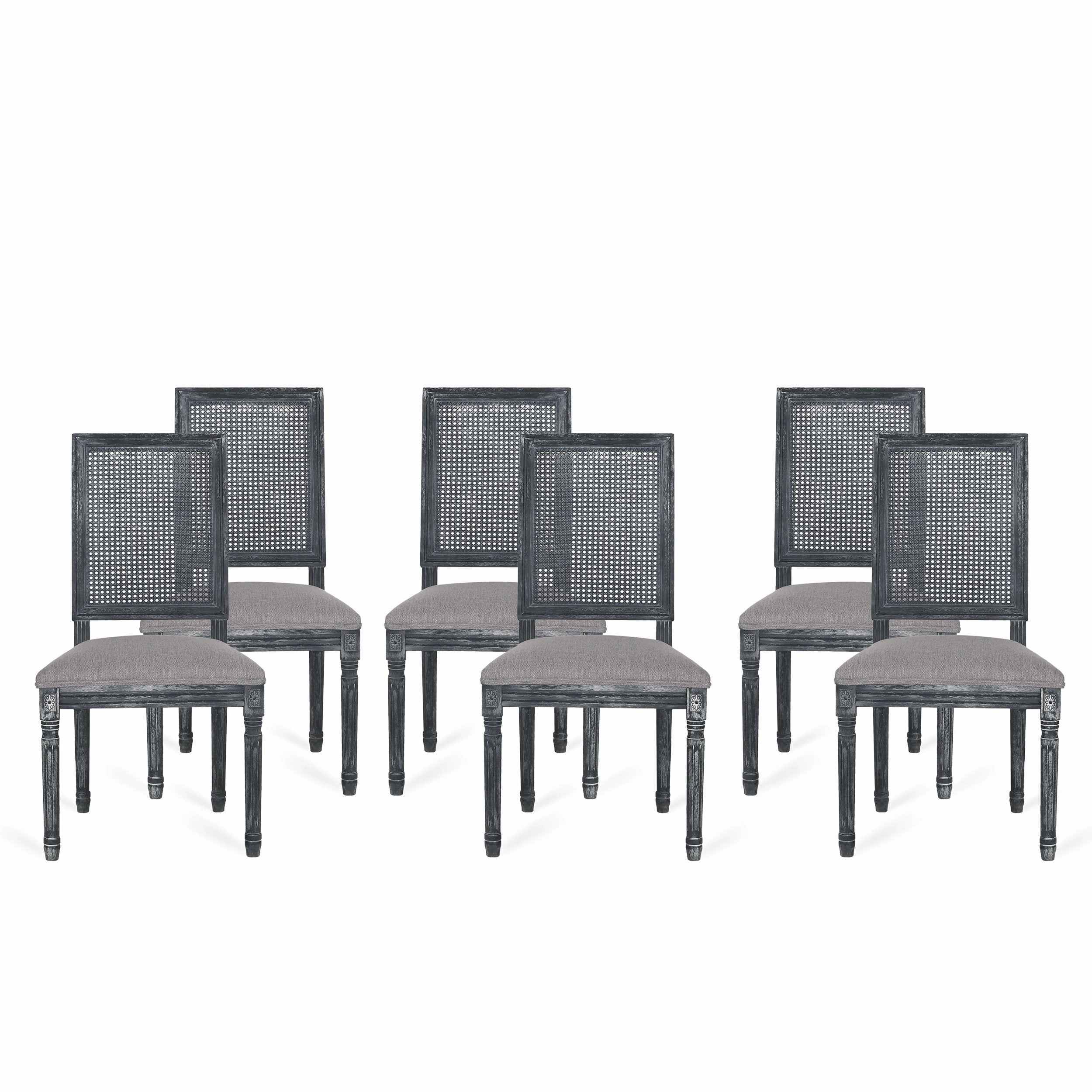 French Country Wood and Cane Upholstered Dining Chair (Set of 6) - NH794513