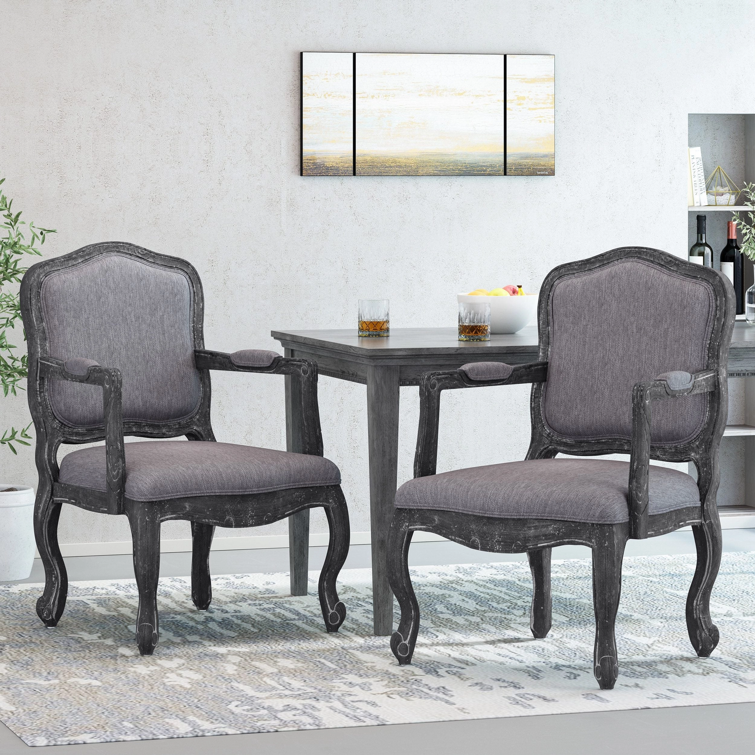 French Country Wood Upholstered Dining Armchair - NH581513