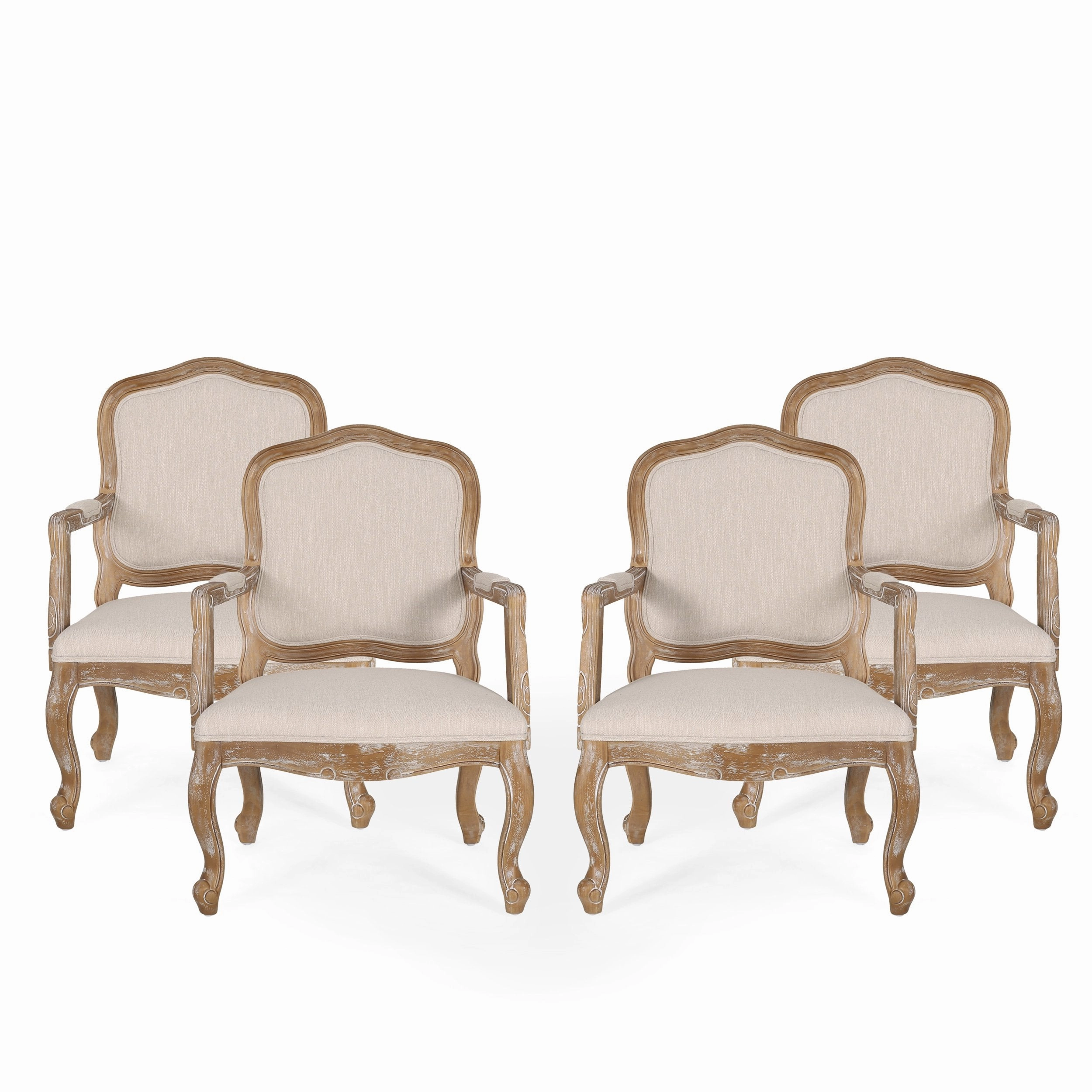 French Country Wood Upholstered Dining Armchair - NH581513