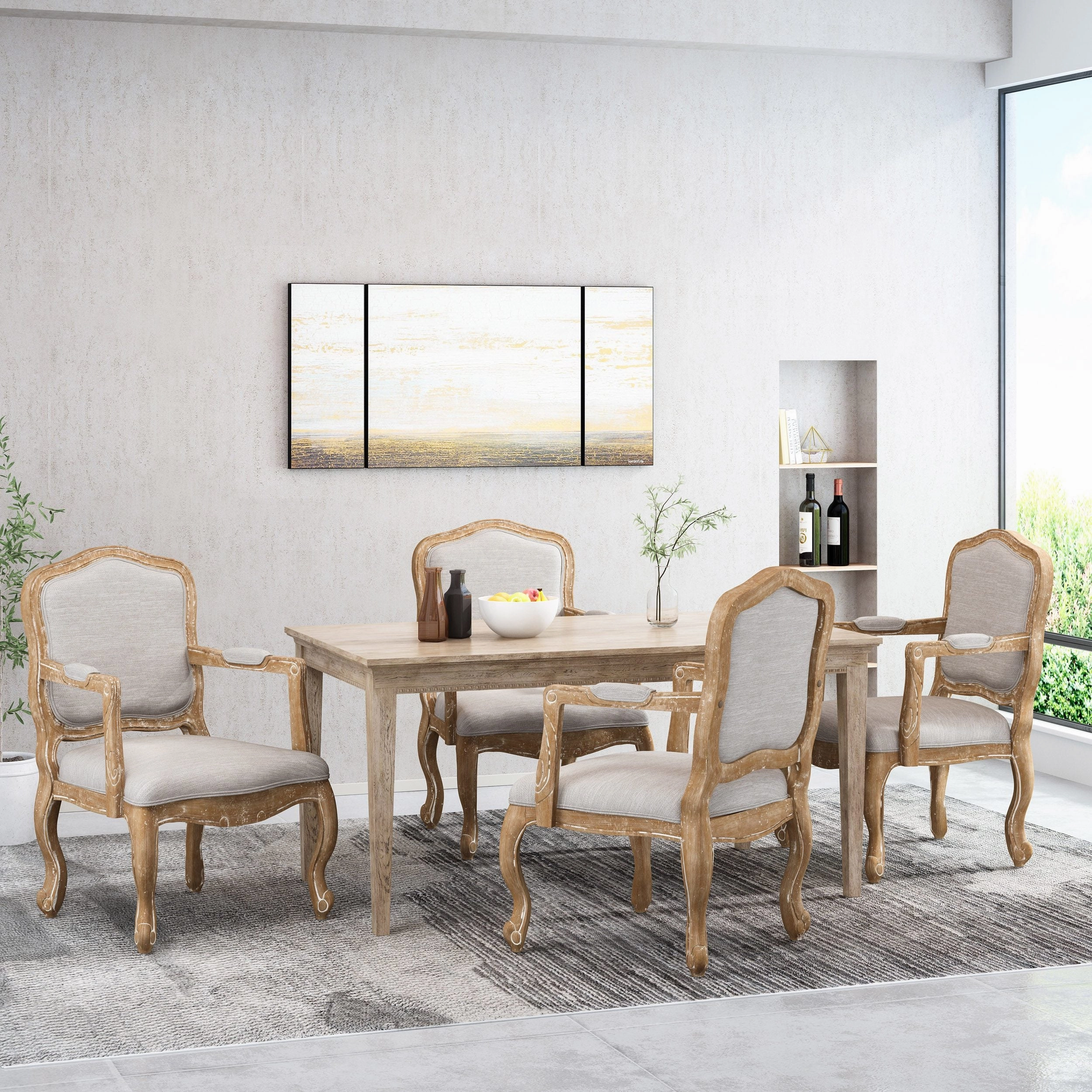French Country Wood Upholstered Dining Armchair - NH581513