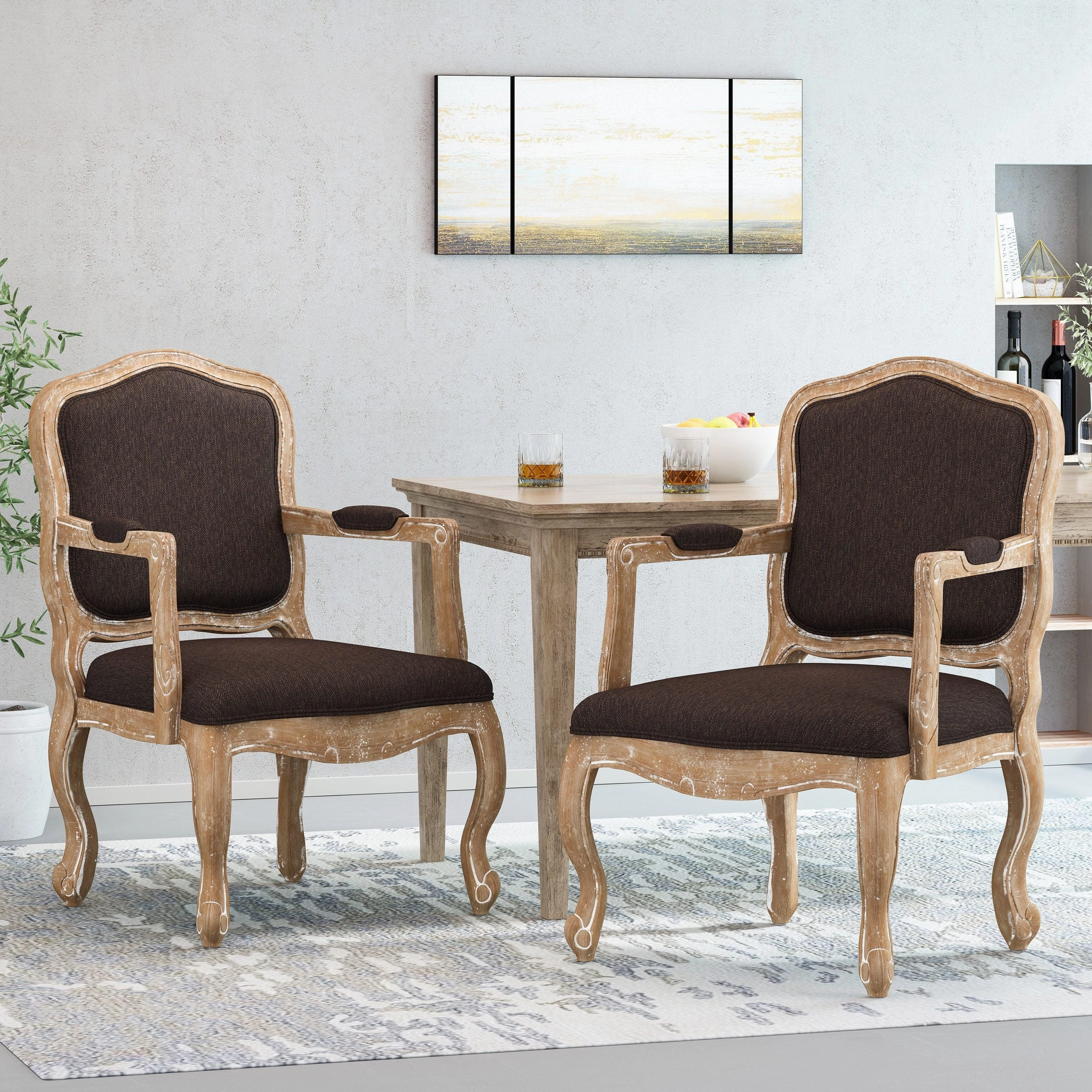 French Country Wood Upholstered Dining Armchair - NH581513