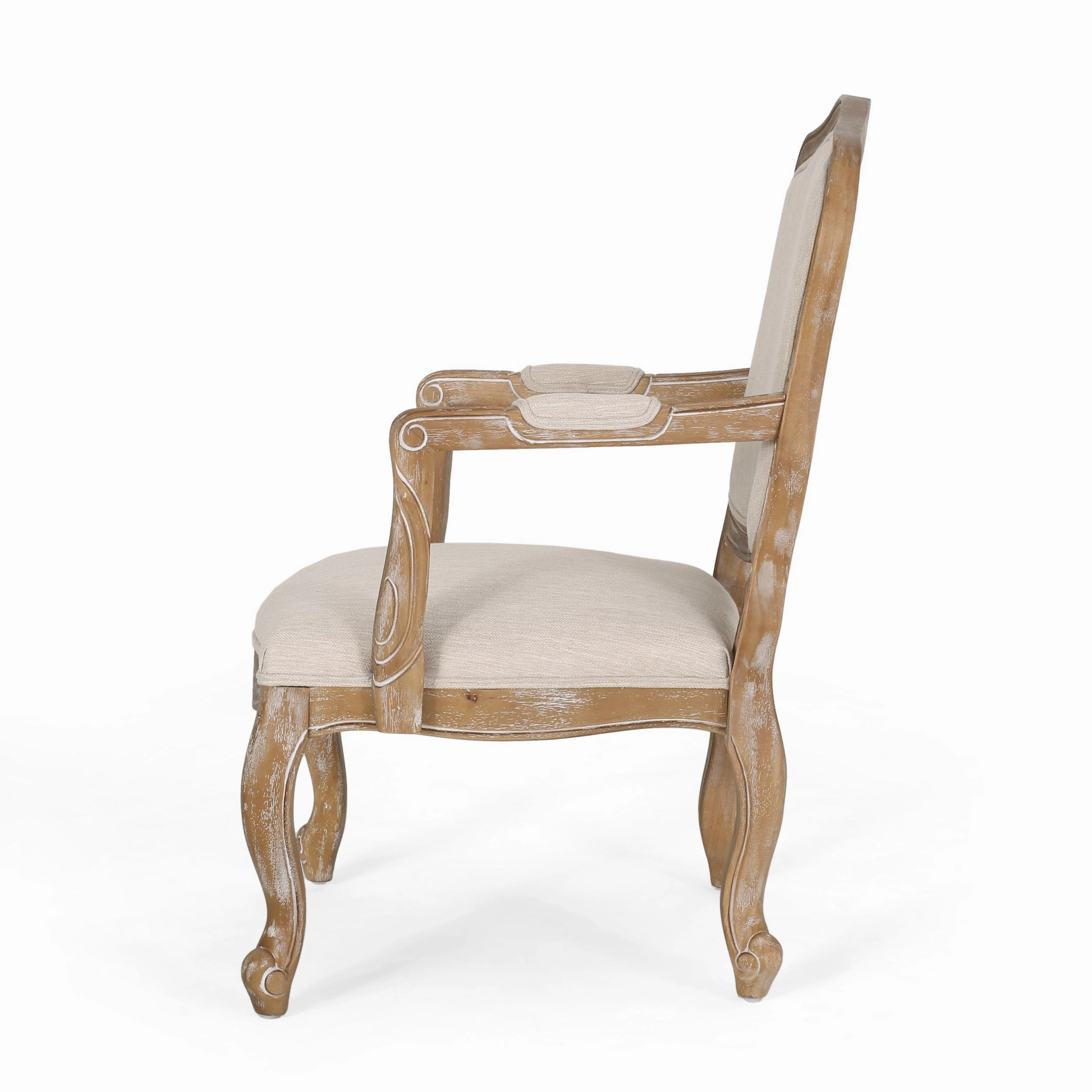 French Country Wood Upholstered Dining Armchair - NH581513