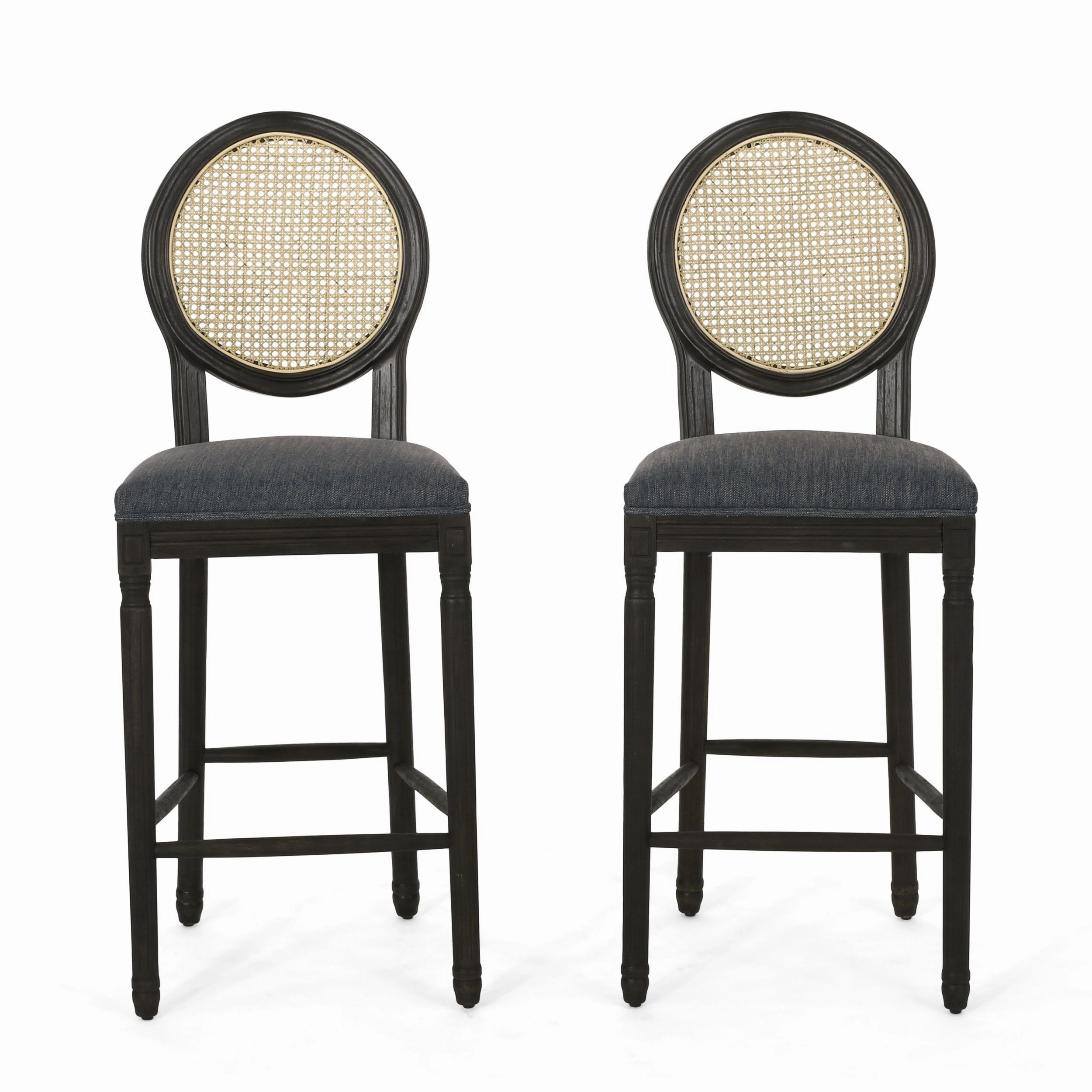 French Country Wooden Barstools with Upholstered Seating (Set of 2) - NH345313
