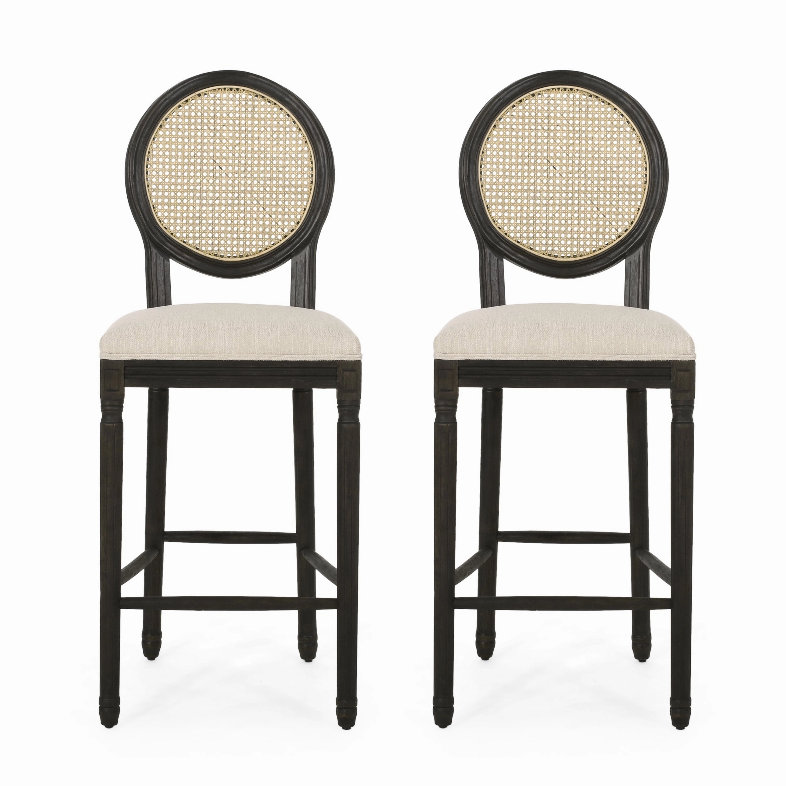 French Country Wooden Barstools with Upholstered Seating (Set of 2) - NH345313 kitchen accessories, table linens