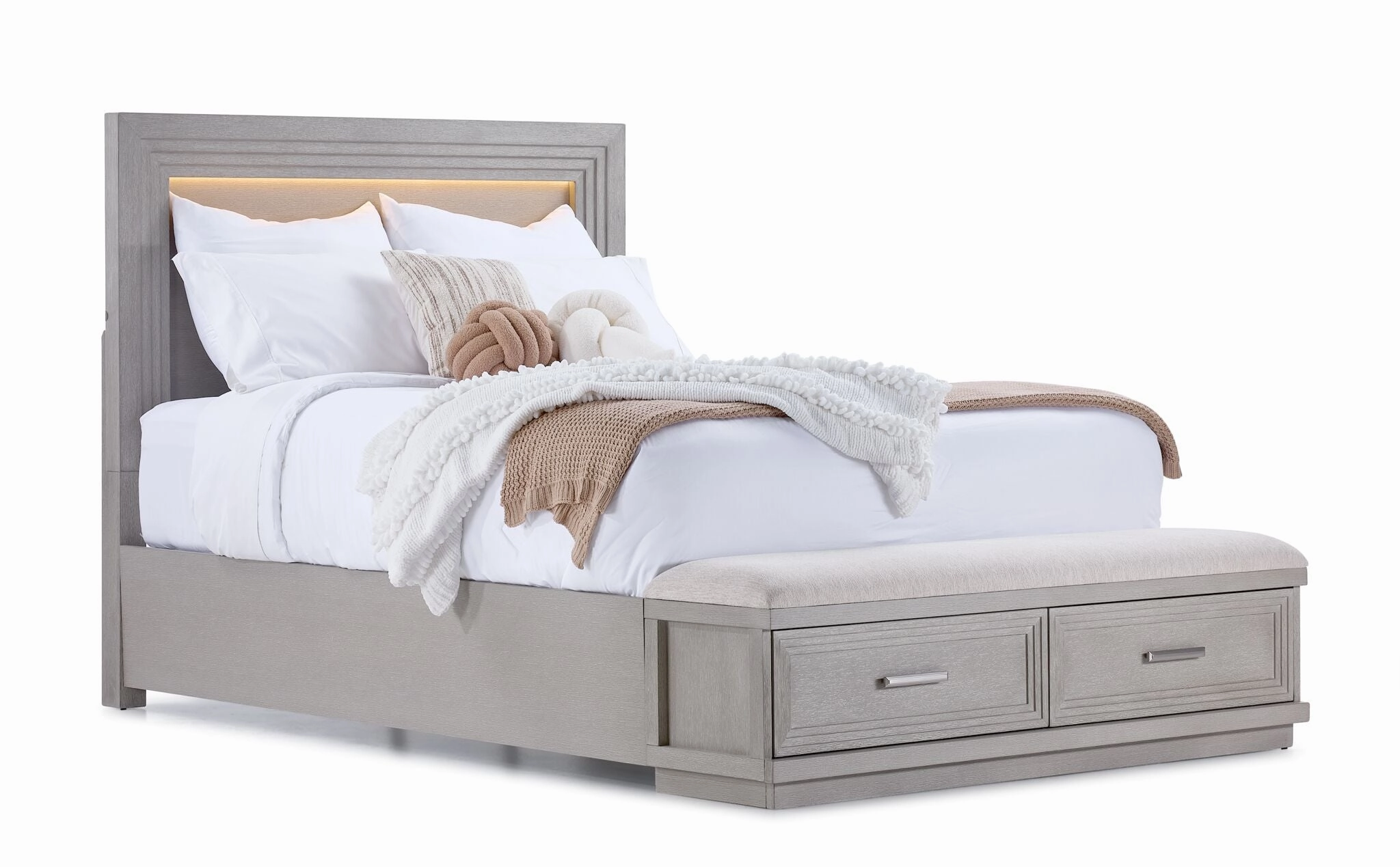 Fresh Perspective Cascade 6-Piece King Storage Bench Bedroom Package - Dovetail Grey
