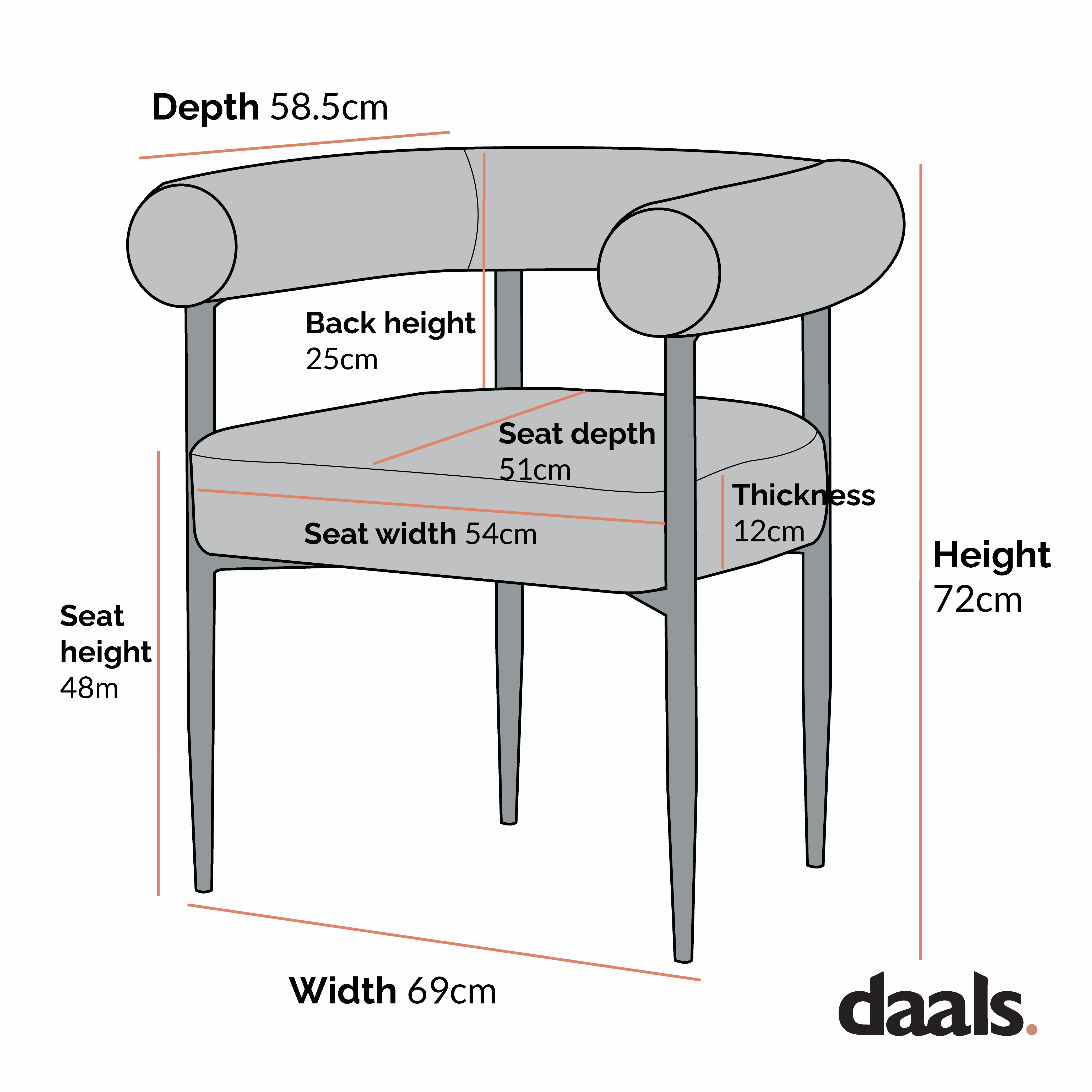 Fulbourn Rust Velvet Dining Chair with Black Legs