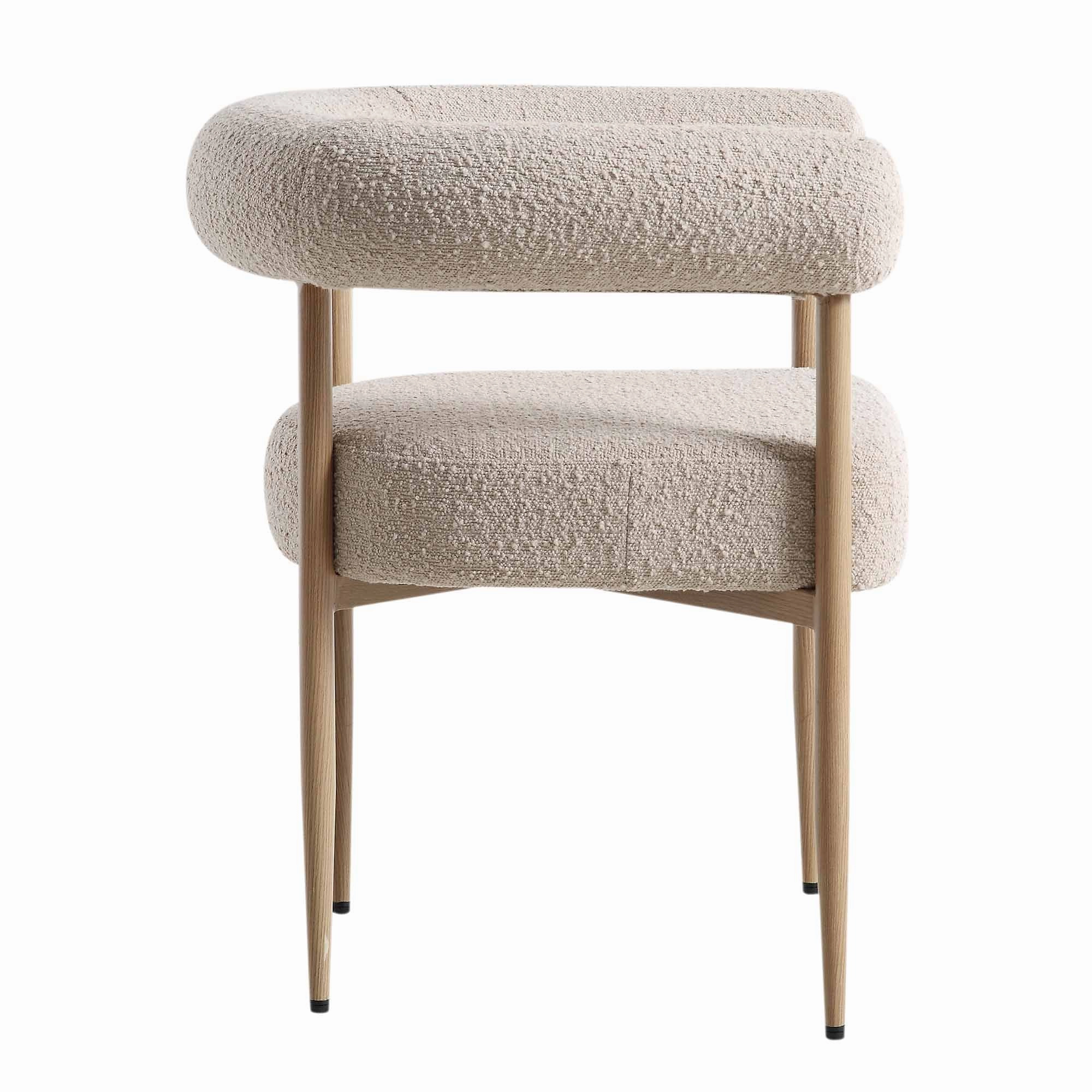 Fulbourn Taupe Boucle Dining Chair with Natural Wood Effect Legs