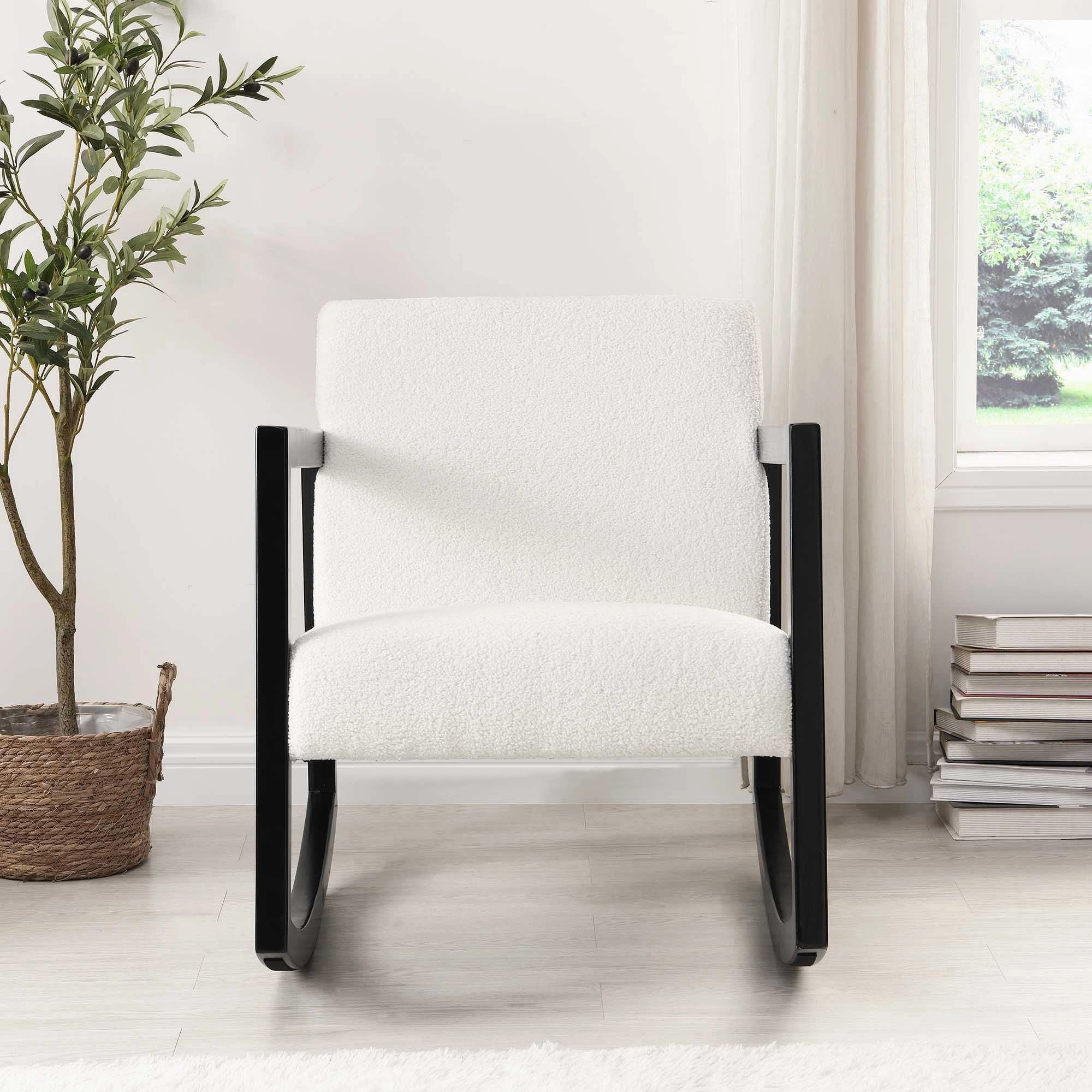 Fyne Ecru Boucle Rocking Armchair, Black Frame