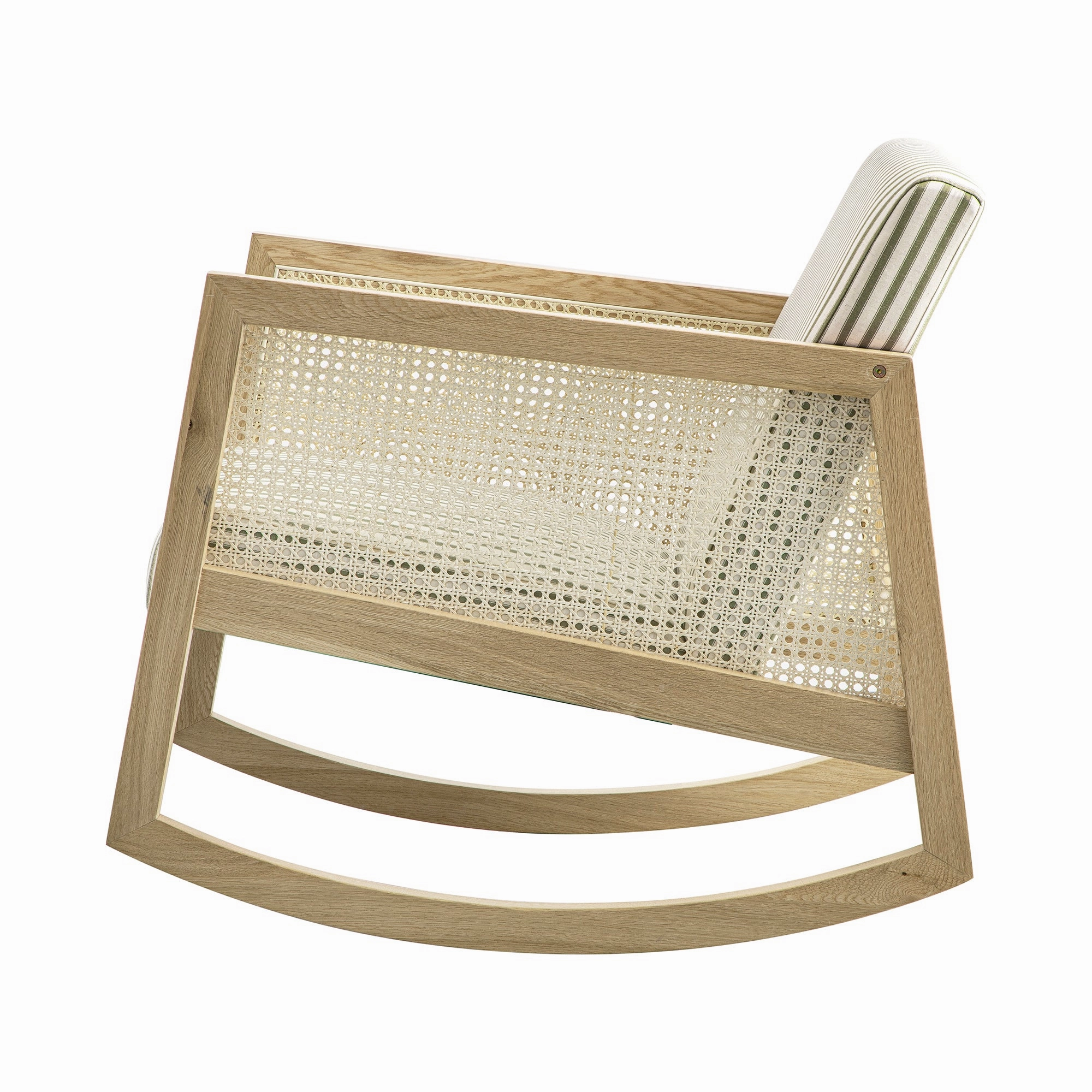 Fyne Sage Striped Linen Blend Natural Oak Armchair with Rattan Armrests