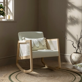 Fyne Sage Striped Linen Blend Natural Oak Armchair with Rattan Armrests
