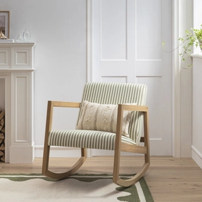Fyne Sage Striped Linen Blend Natural Oak Rocking Armchair