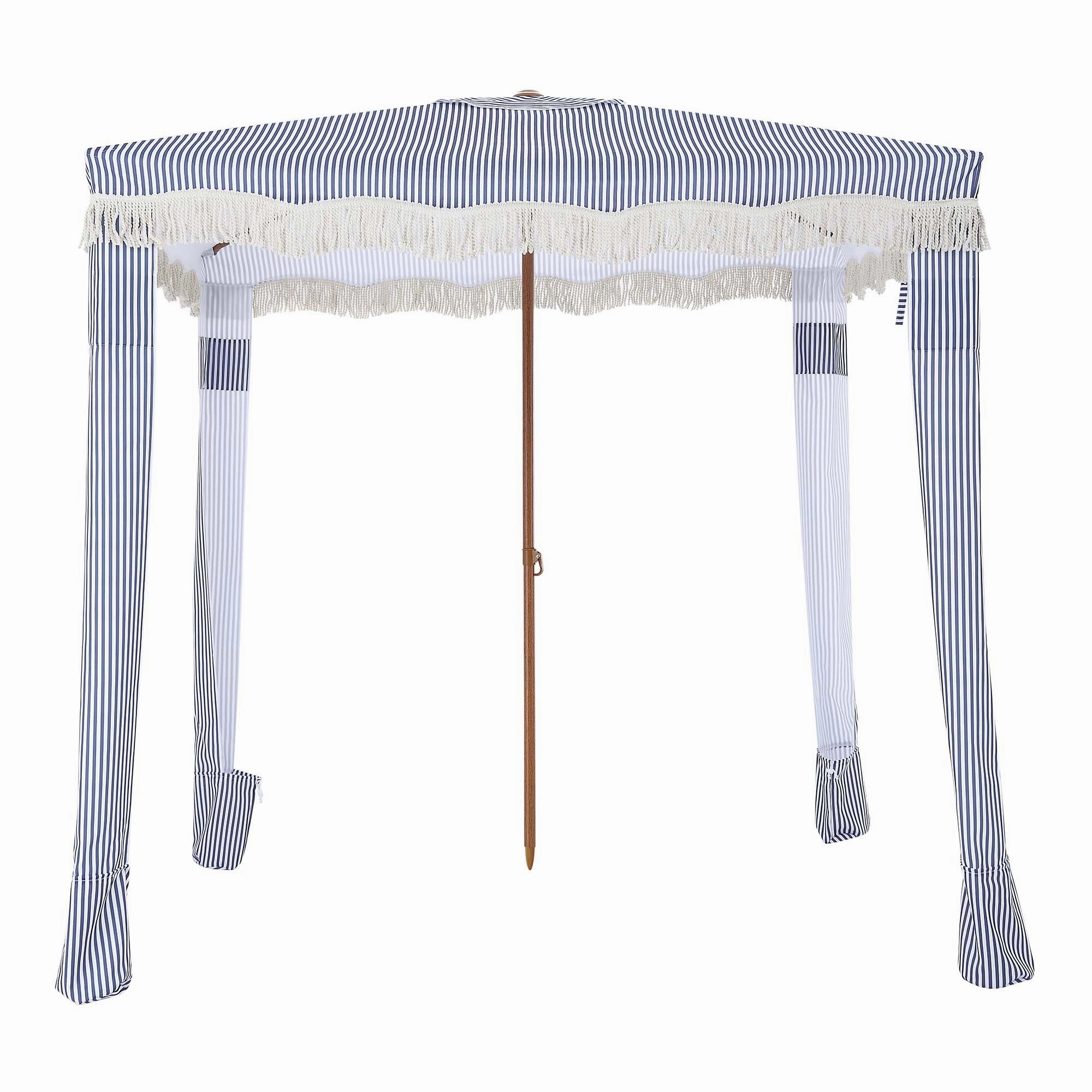 Gabriel Blue and White Striped Fringed Cabana
