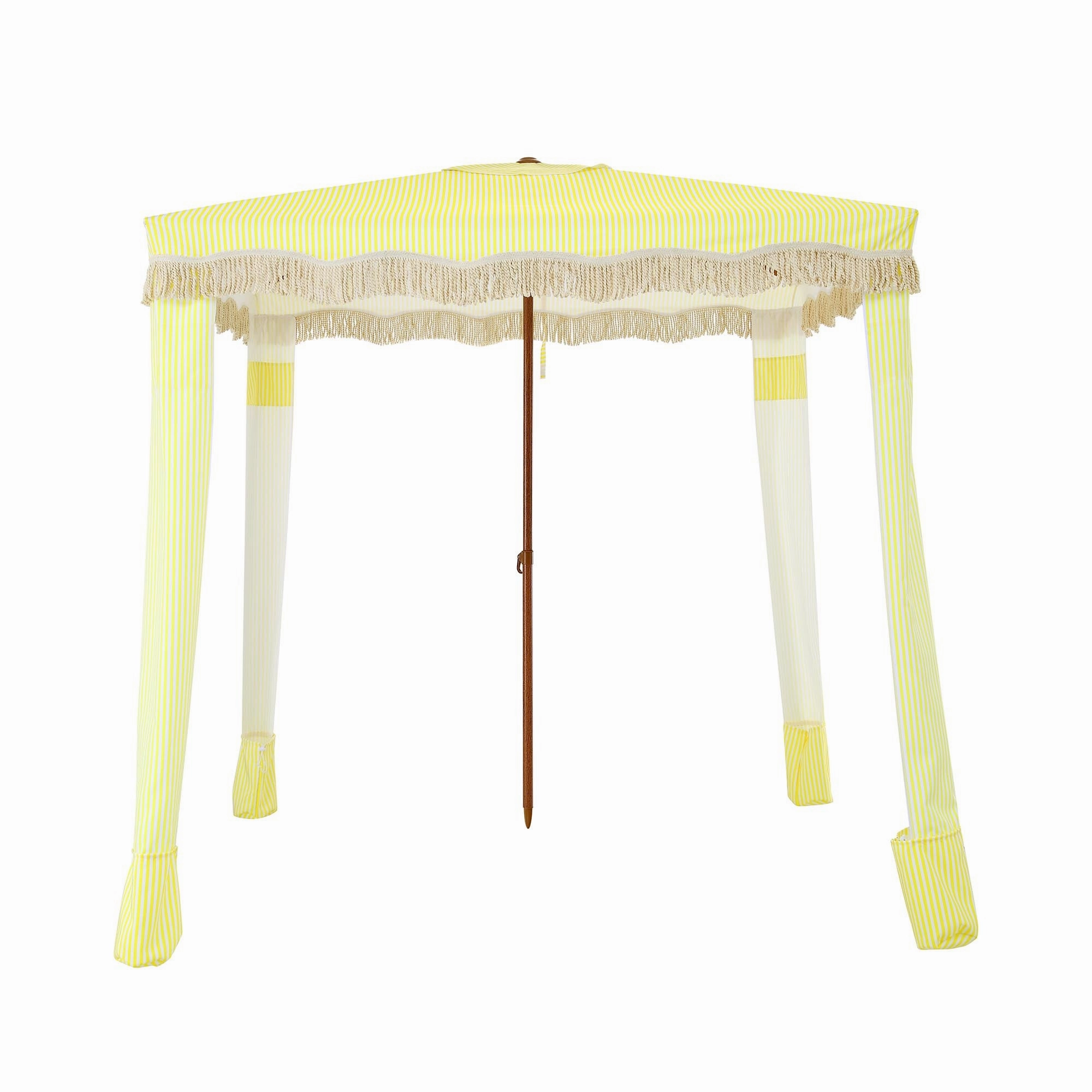Gabriel Yellow and White Striped Fringed Cabana