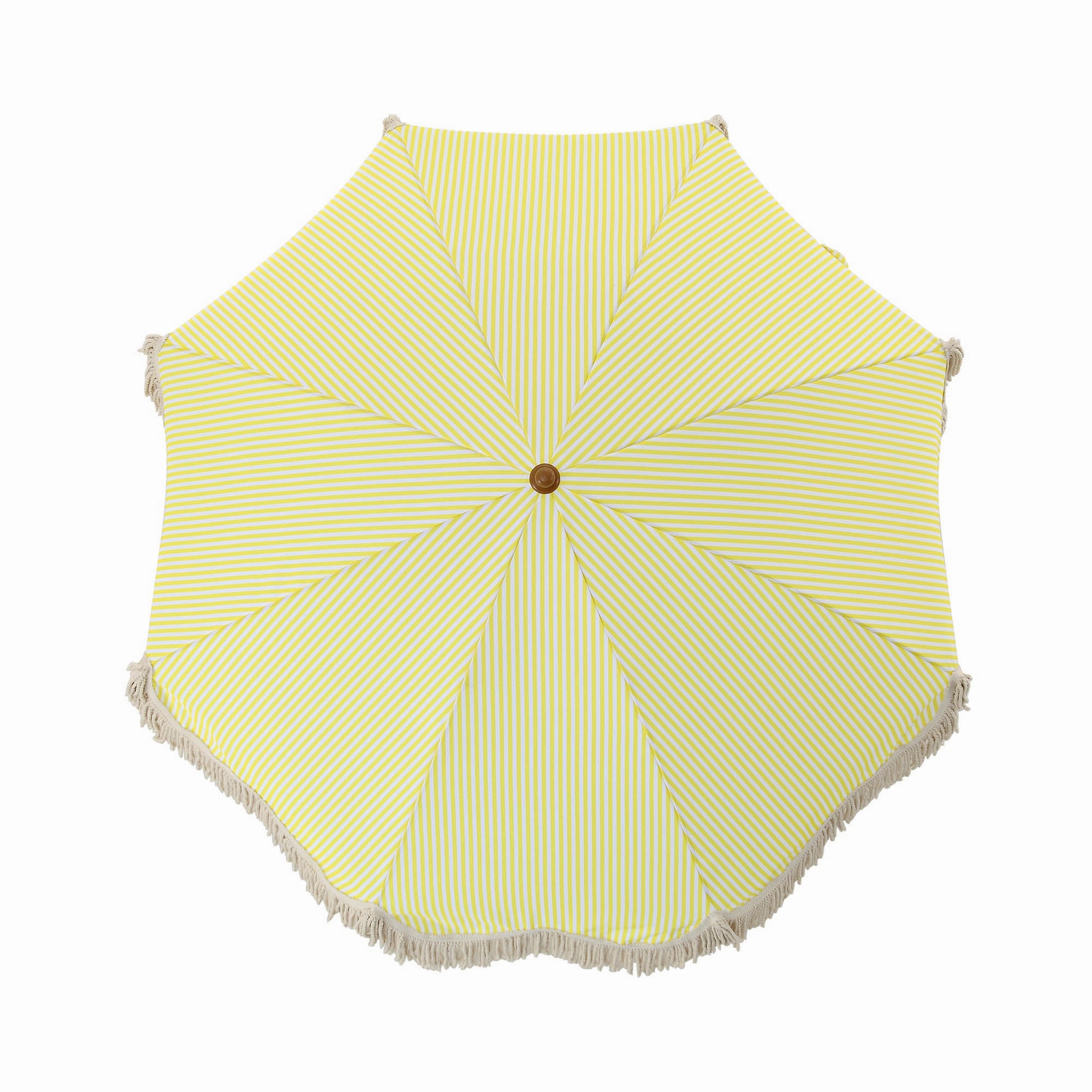 Gabriel Yellow and White Striped Fringed Parasol with Tilt