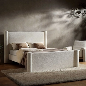Galerie Beige Boucle Pillar Upholstered Bed