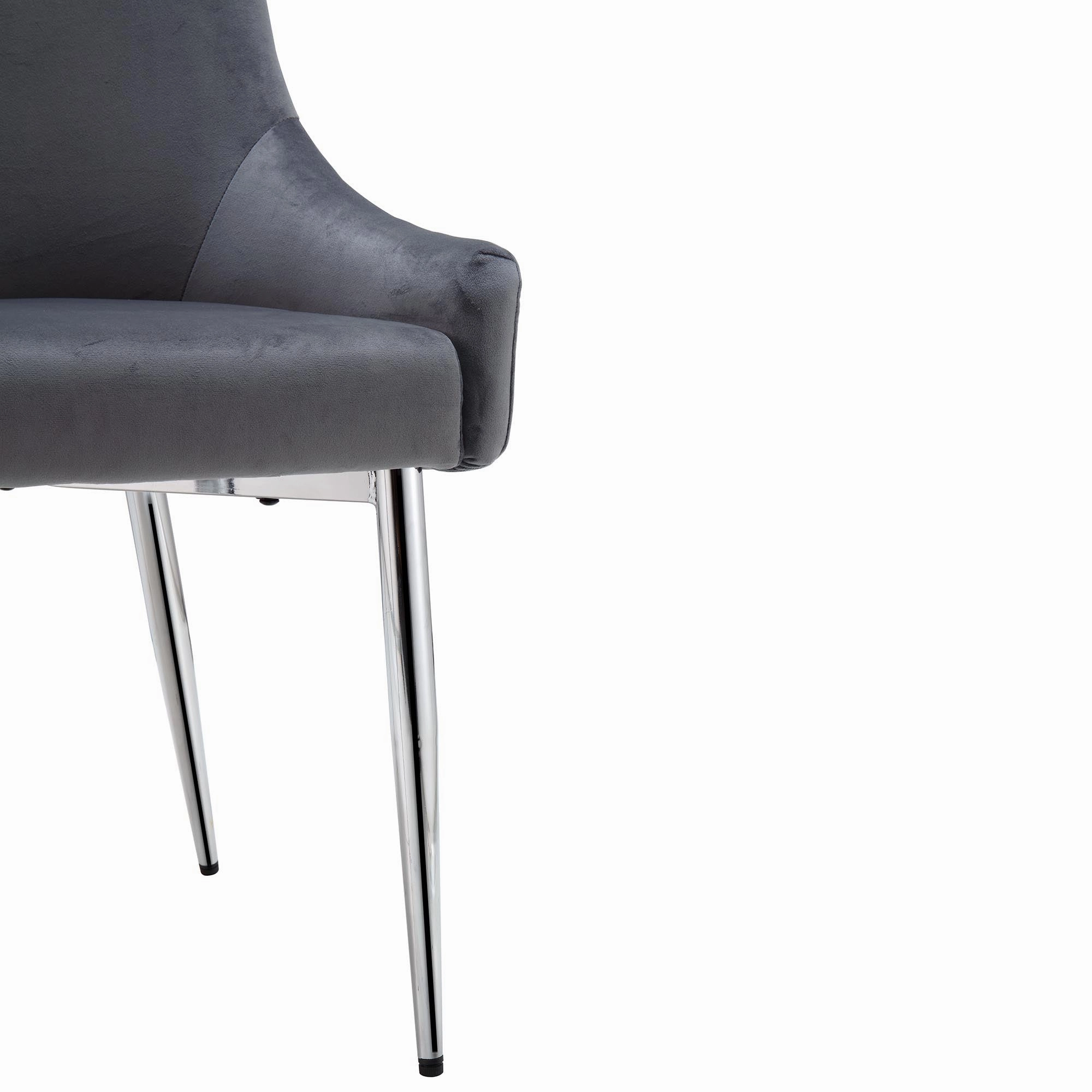 Garnet Set of 2 Dark Grey Velvet Upholstered Dining Chairs with Back Handle