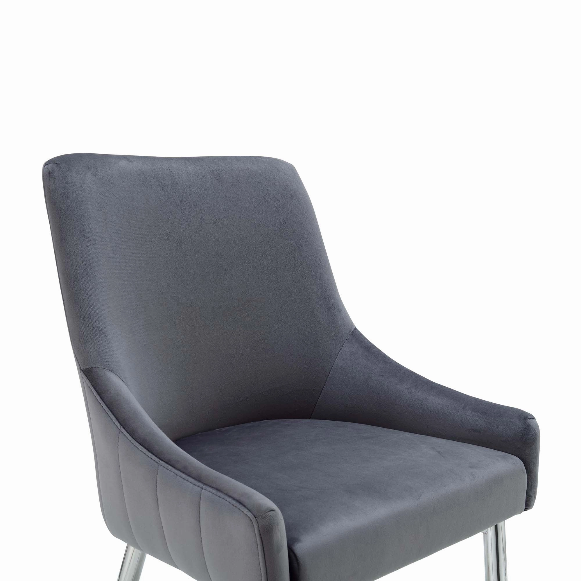 Garnet Set of 2 Dark Grey Velvet Upholstered Dining Chairs with Back Handle