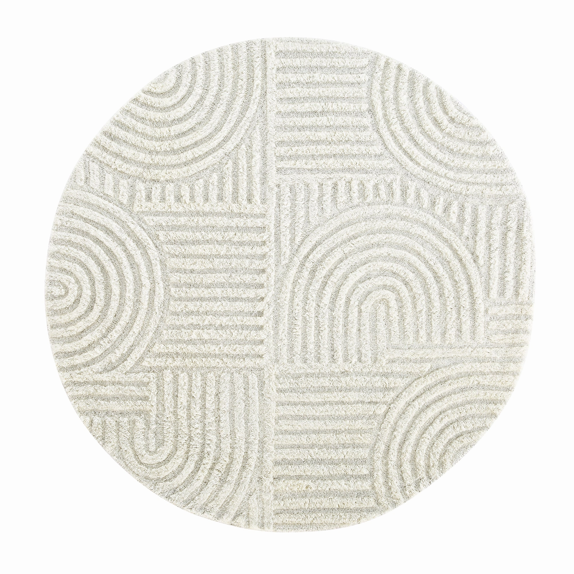 Geo Curve Cream Hand Tufted New Zealand Wool Round Rug
