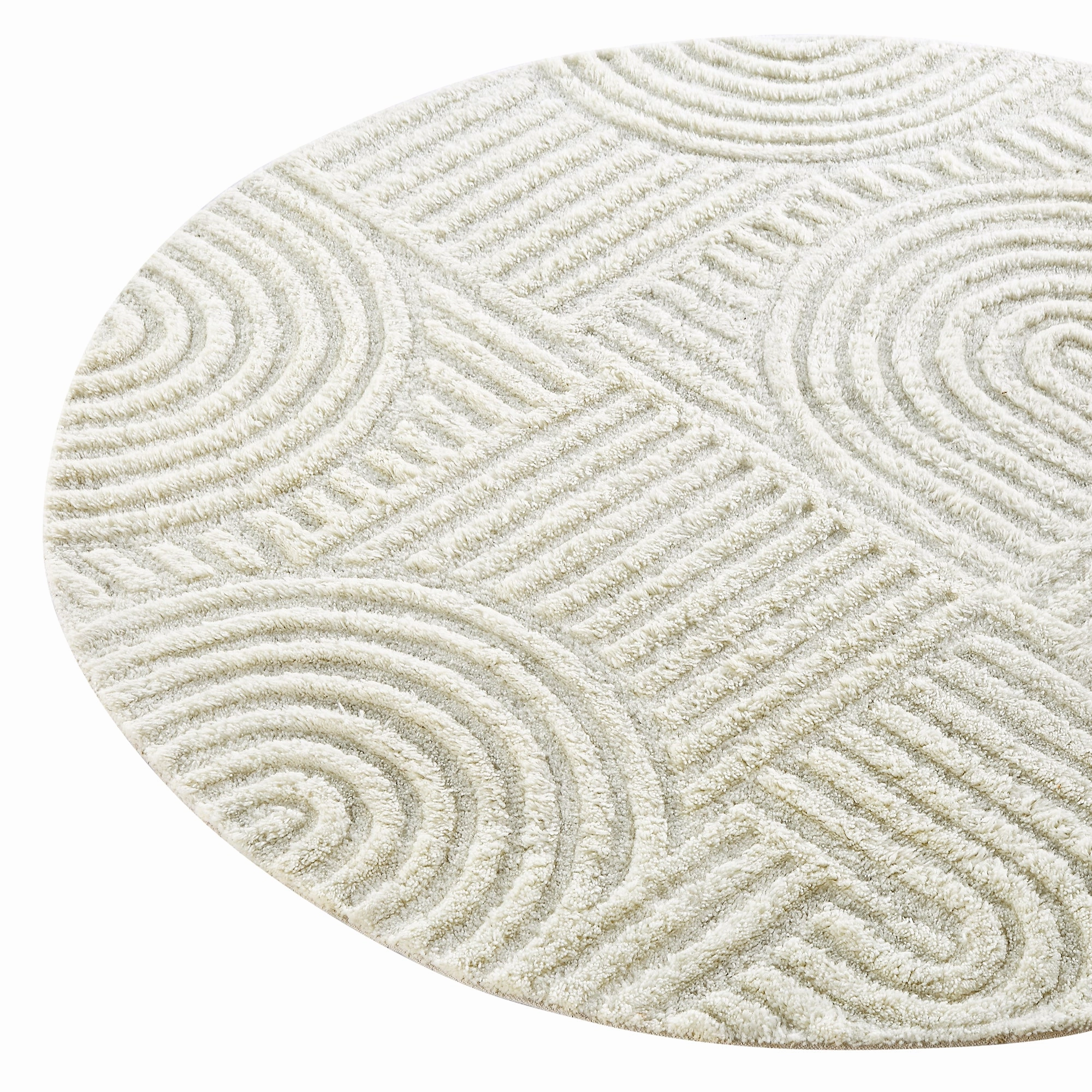 Geo Curve Cream Hand Tufted New Zealand Wool Round Rug