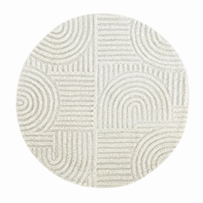 Geo Curve Cream Hand Tufted New Zealand Wool Round Rug